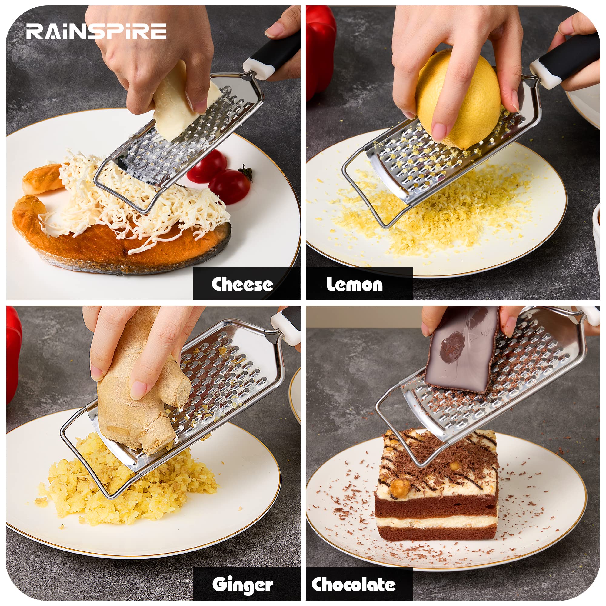 Rainspire Professional Cheese Graters For Kitchen Stainless Steel Handheld, Metal Lemon Zester Grater With Handle For Cheese, Ch