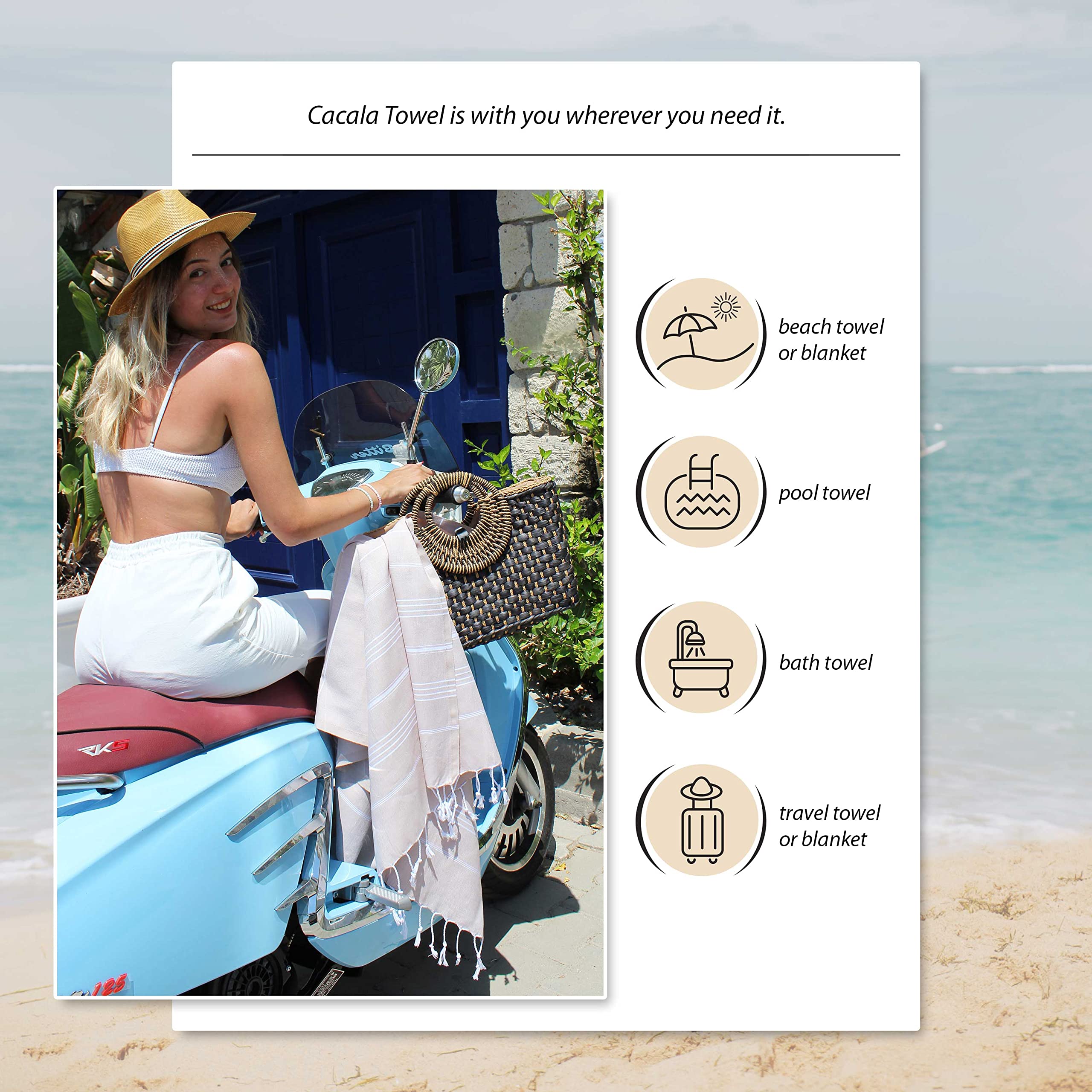 Cacala Lightweight And Thin Turkish Beach Towel 100% Cotton Sand-Free And Quick-Drying Goodness Perfect As An Extra Large Travel