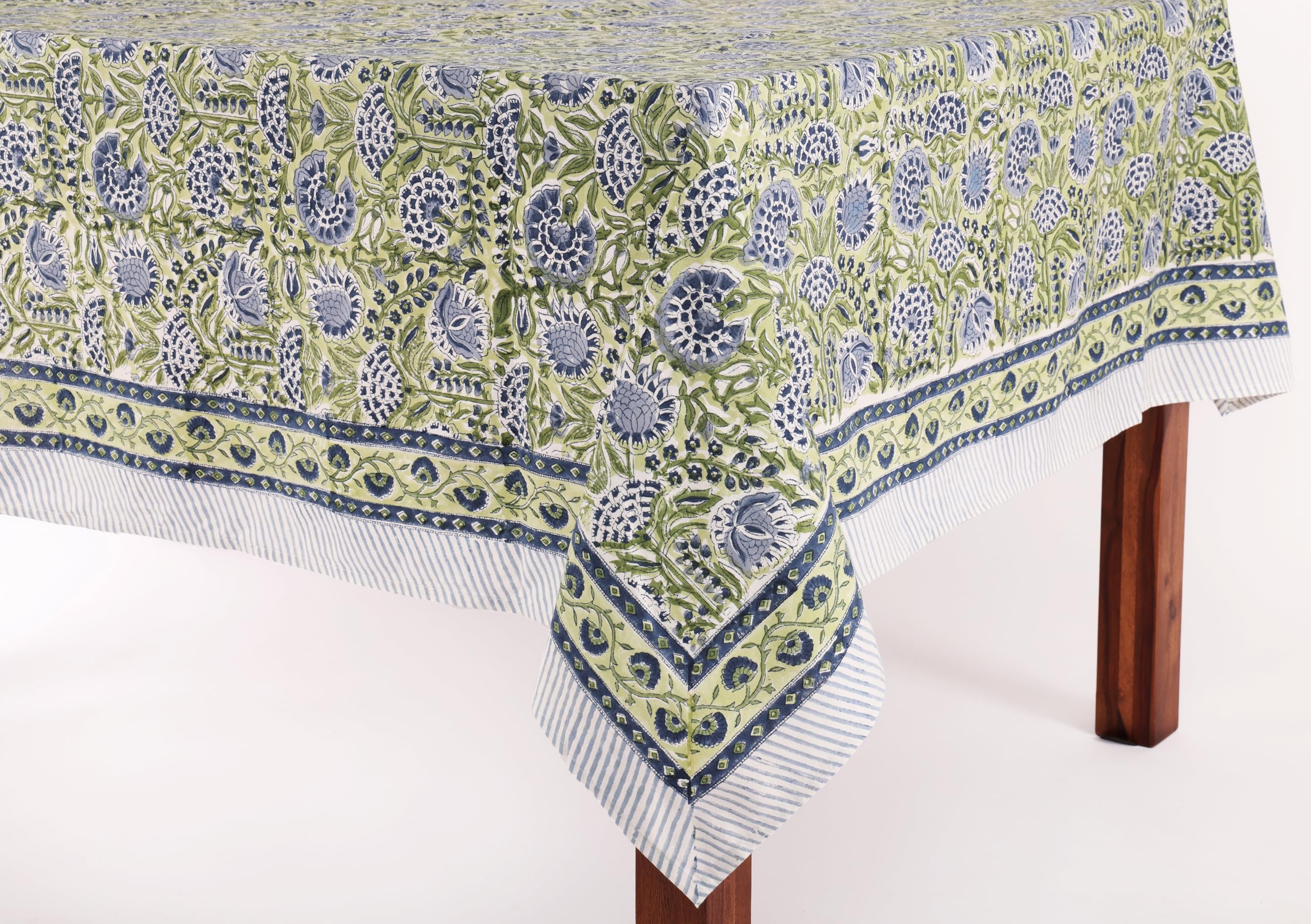 ATOSII Morocco Blue 100% Cotton Tablecloth, Handblock Print Rectangle Table Cover for Kitchen Dining I Tabletop Linen I Parties,