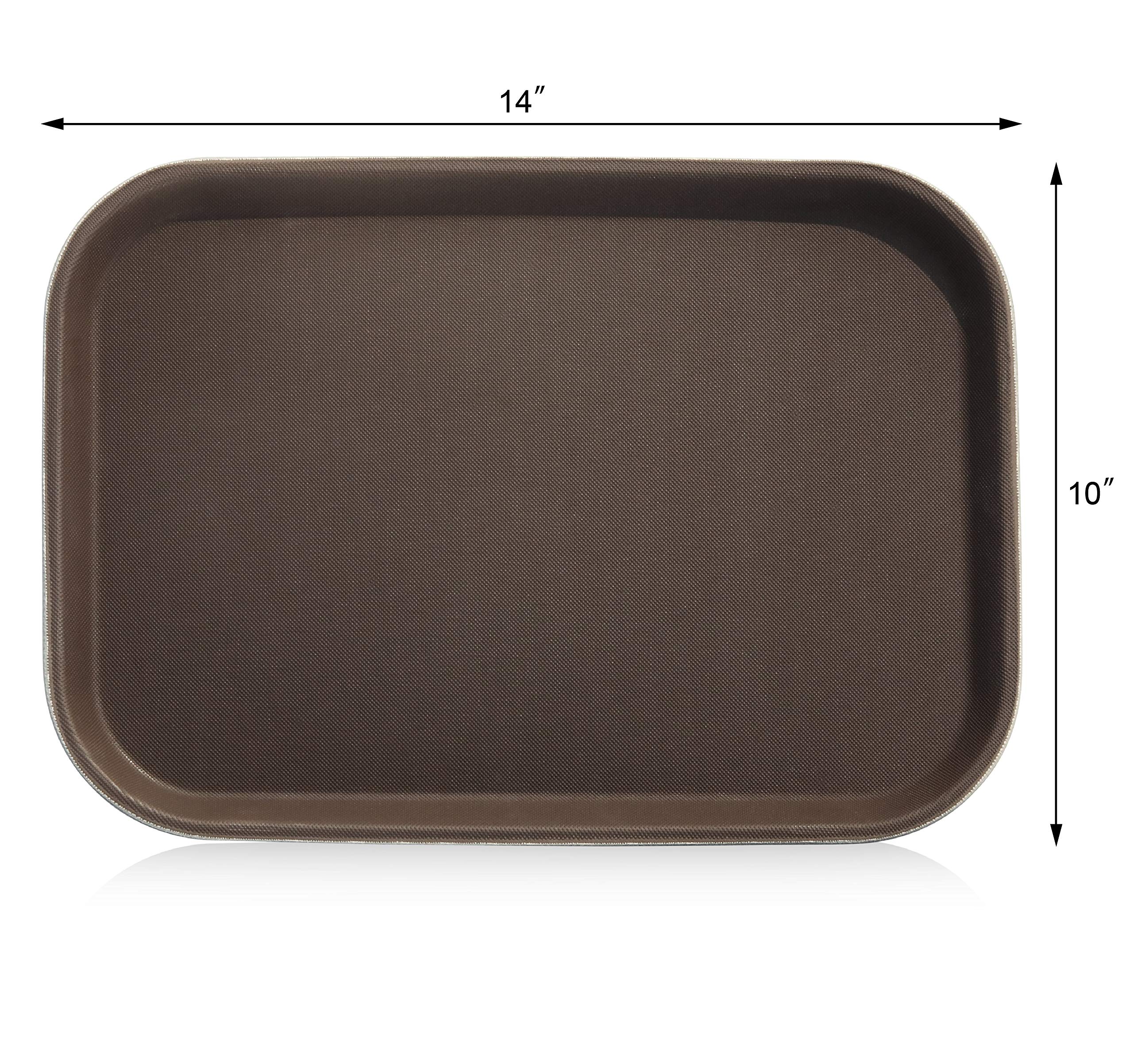 New Star Foodservice 24883 Restaurant Grade Non-Slip Tray, Plastic, Rubber Lined, Rectangular, 10-Inch X 14-Inch, Brown