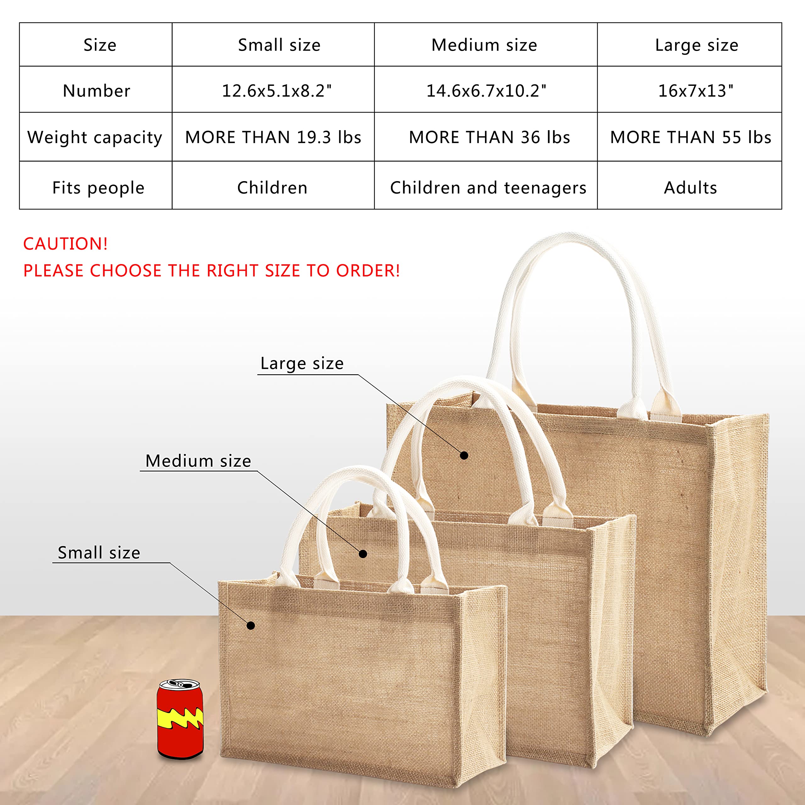 Yaceyace Jute Beach Bags, 14.5'' X 6.7'' X 10.2'' Pack Of 6 Burlap Tote Bags With Handles Resuabale Grocery Bags Bridesmaid Bags