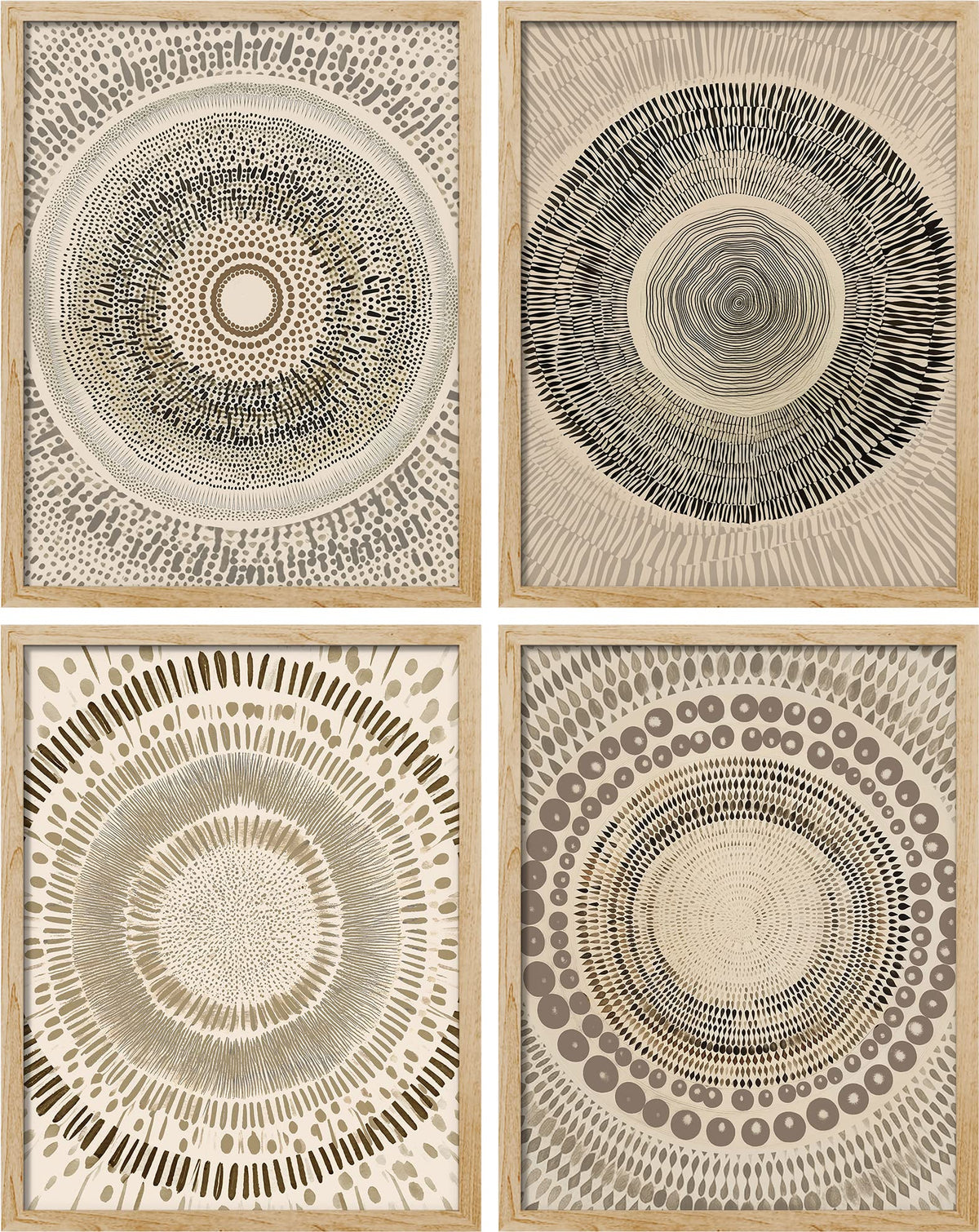 Signwin Framed Art Beige Abstract Geometric Circle Stroke Minimalist Folk Boho Mid-Century Inspired Digital Print Decorative Zen