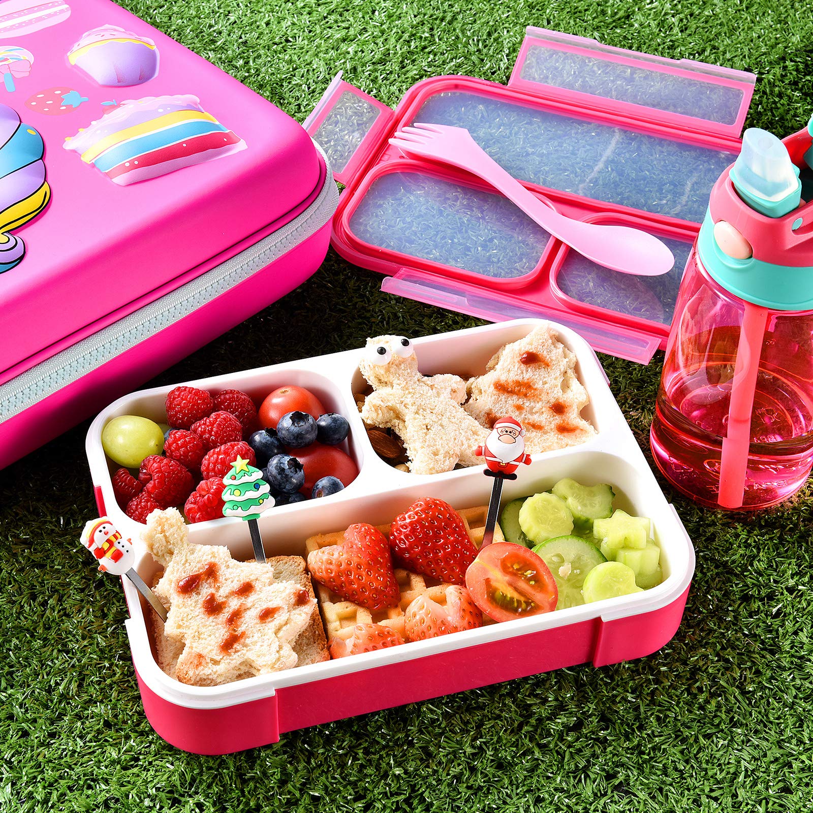 Coo&Koo Unicorn Insulated Lunch Box Set With 3 Compartment Ice Pack Water Bottle Silicon Cap Spoon Salad Container Kid'S School