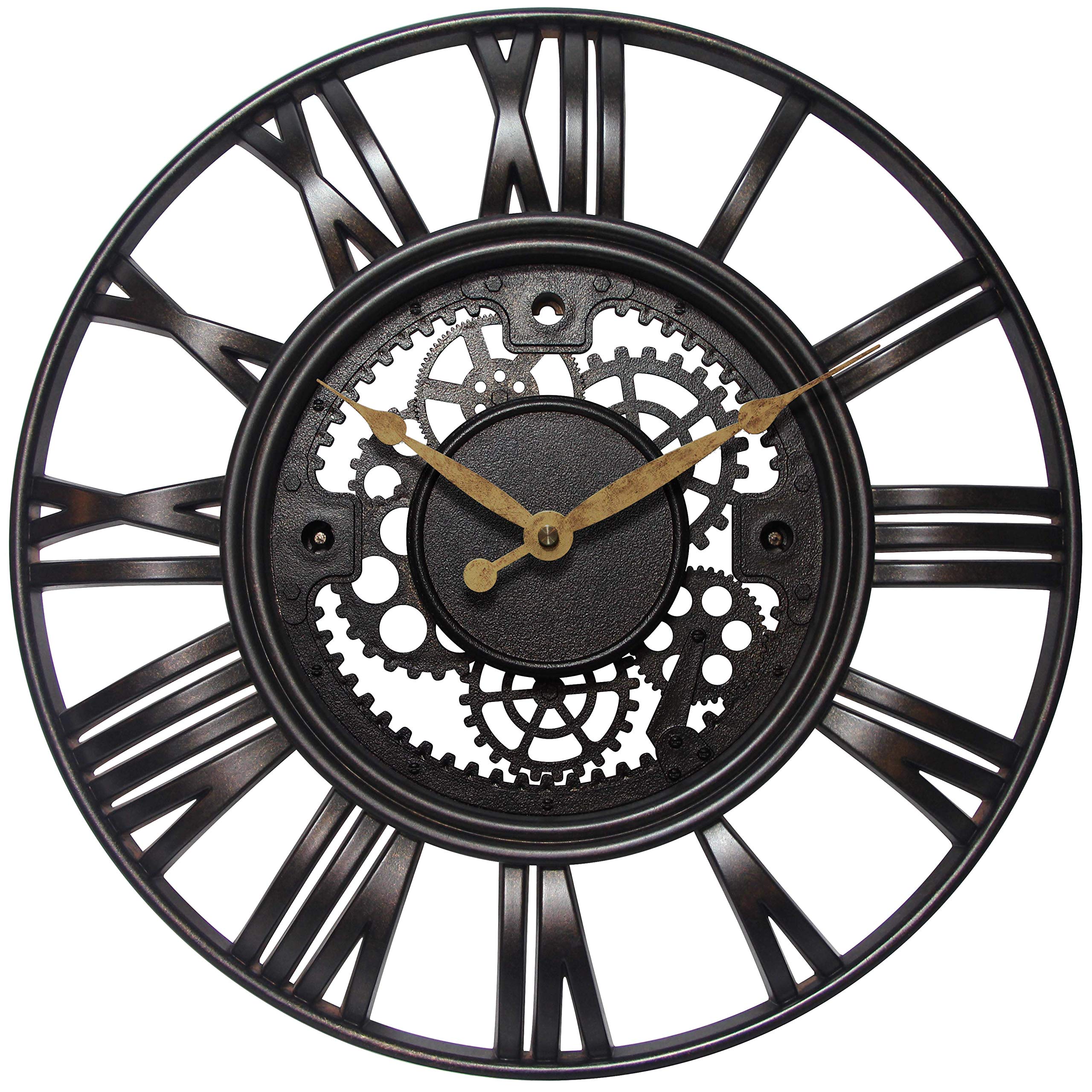 Infinity Instruments Roman Gear 15 inch Decorative Steampunk Industrial Exposed Gear Living Room Wall Clock Home Decor Designer 