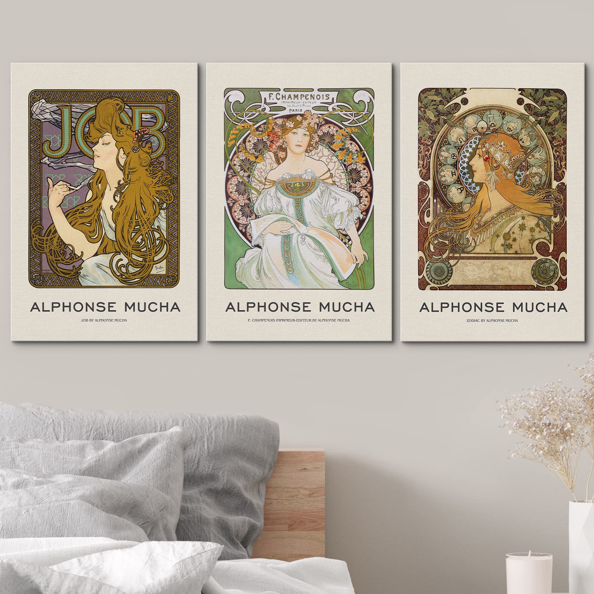 Wall26 Canvas Print Wall Art Set Alphonse Mucha Art Nouveau Floral Women Nature People Illustrations Fine Art Decorative Retro P