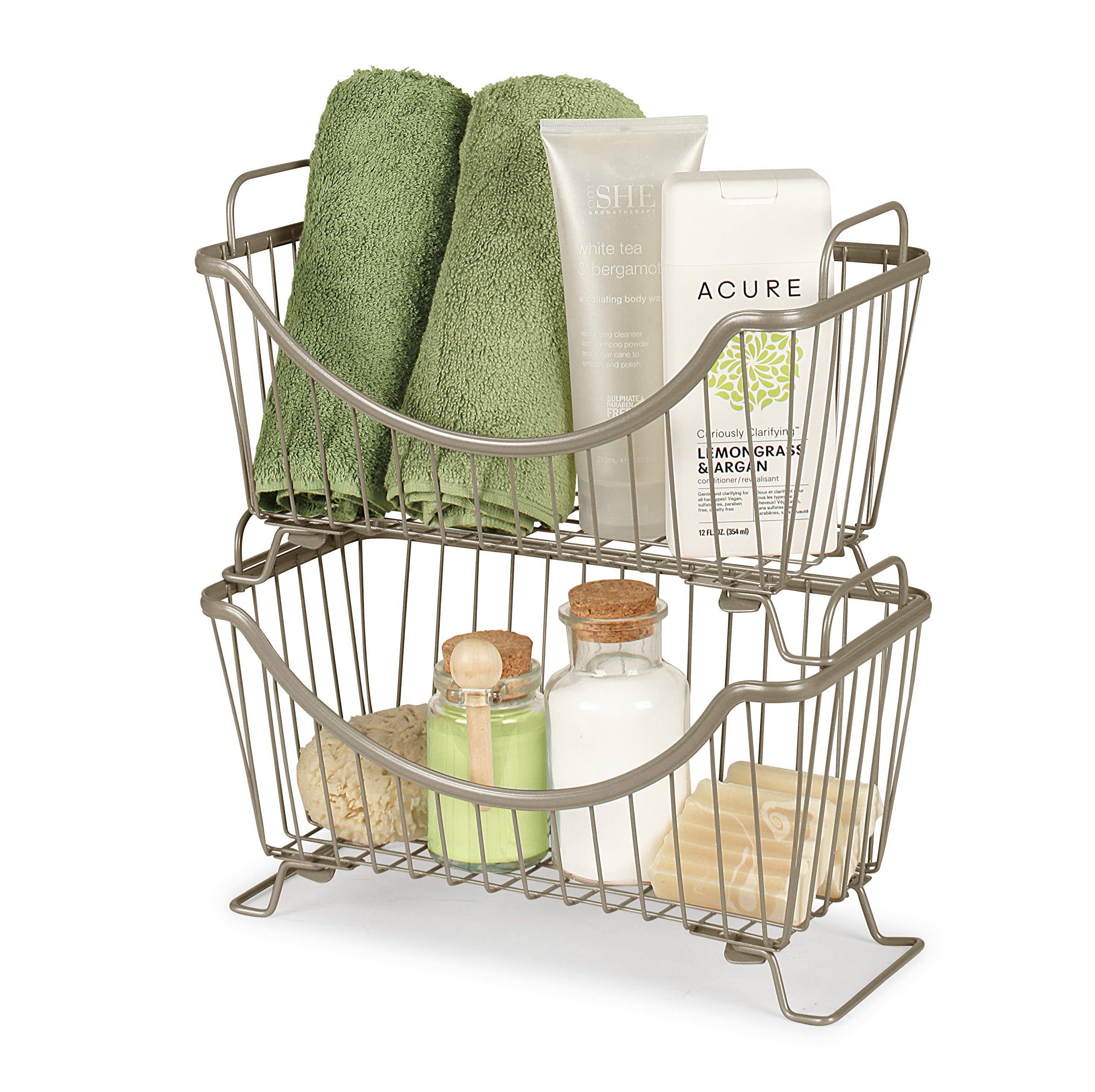 Spectrum Diversified Ashley Stackable Storage Basket, Small, Satin Nickel, Model:20377