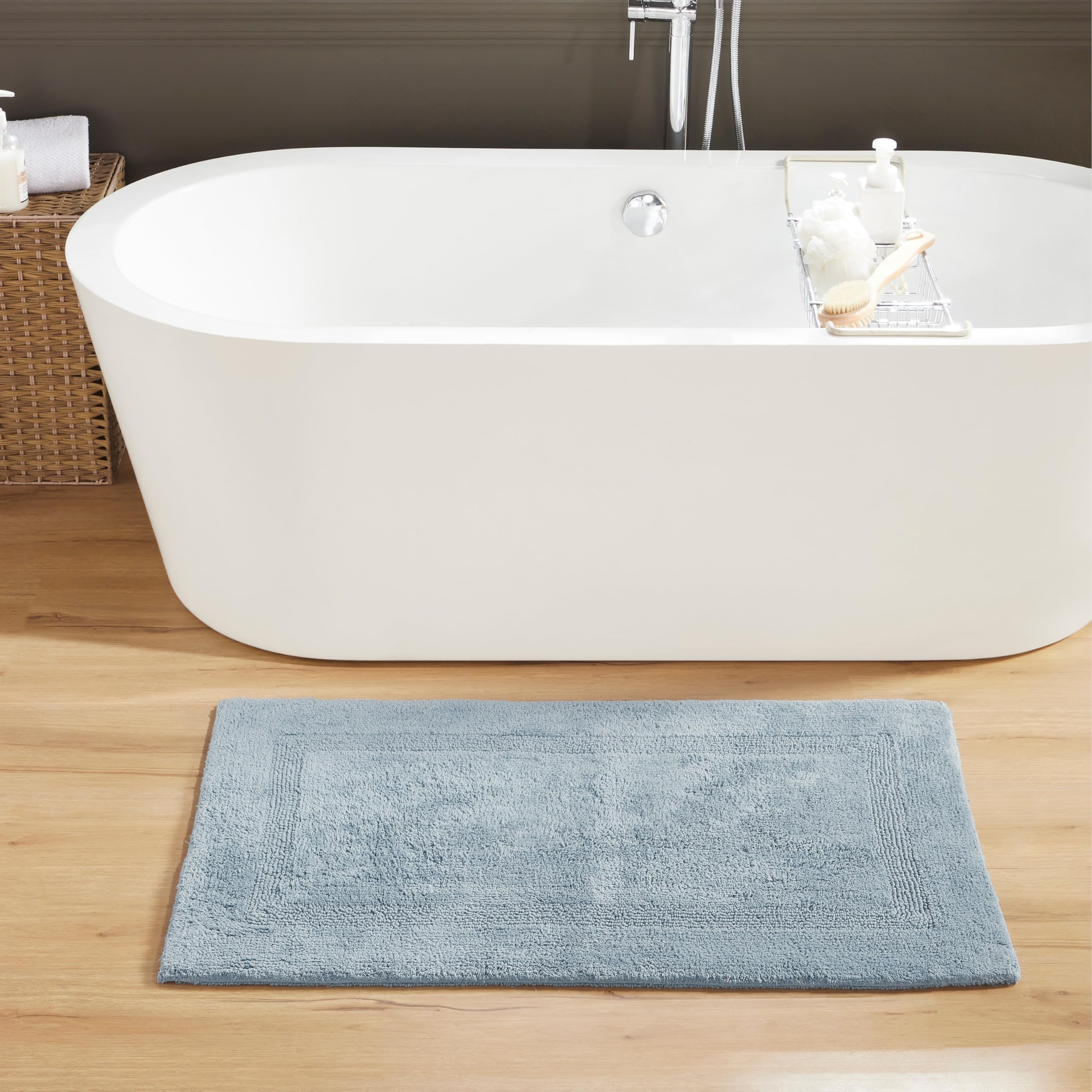Better Trends 100% Cotton Lux Collection Bath Mats  Blue Bath Mat - Tufted  Reversible & Absorbent & Machine Washable Bath Mats for Bathroom Floor  Shower & Sink  24'' x 40''