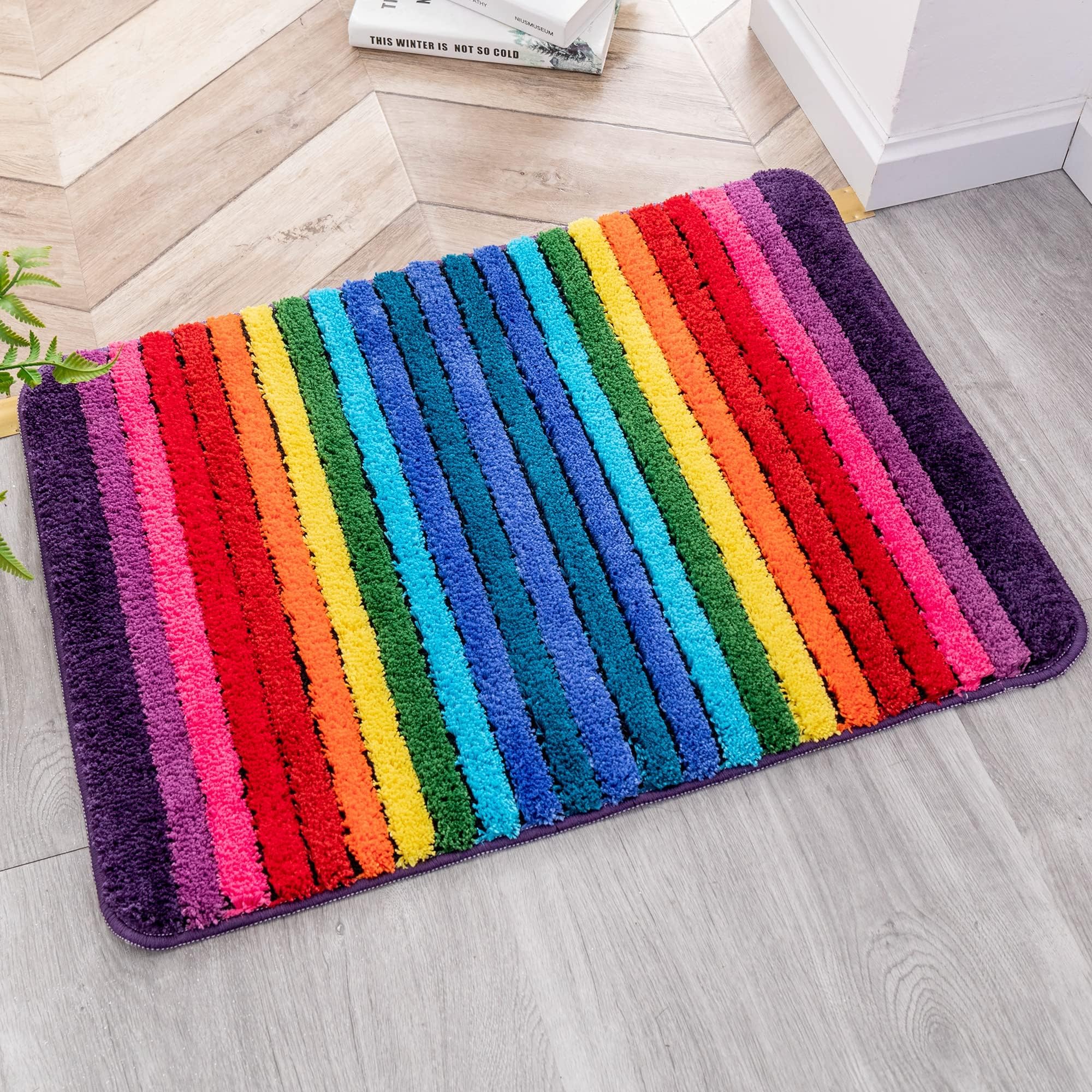 NIENLCIP Rainbow Bath Mat Colorful Bathroom Rugs Super Soft and Absorbent Microfiber Plush Bath Rugs with Non-Slip Backing for Bathroom Machine Washable 19 '' X 27 ''