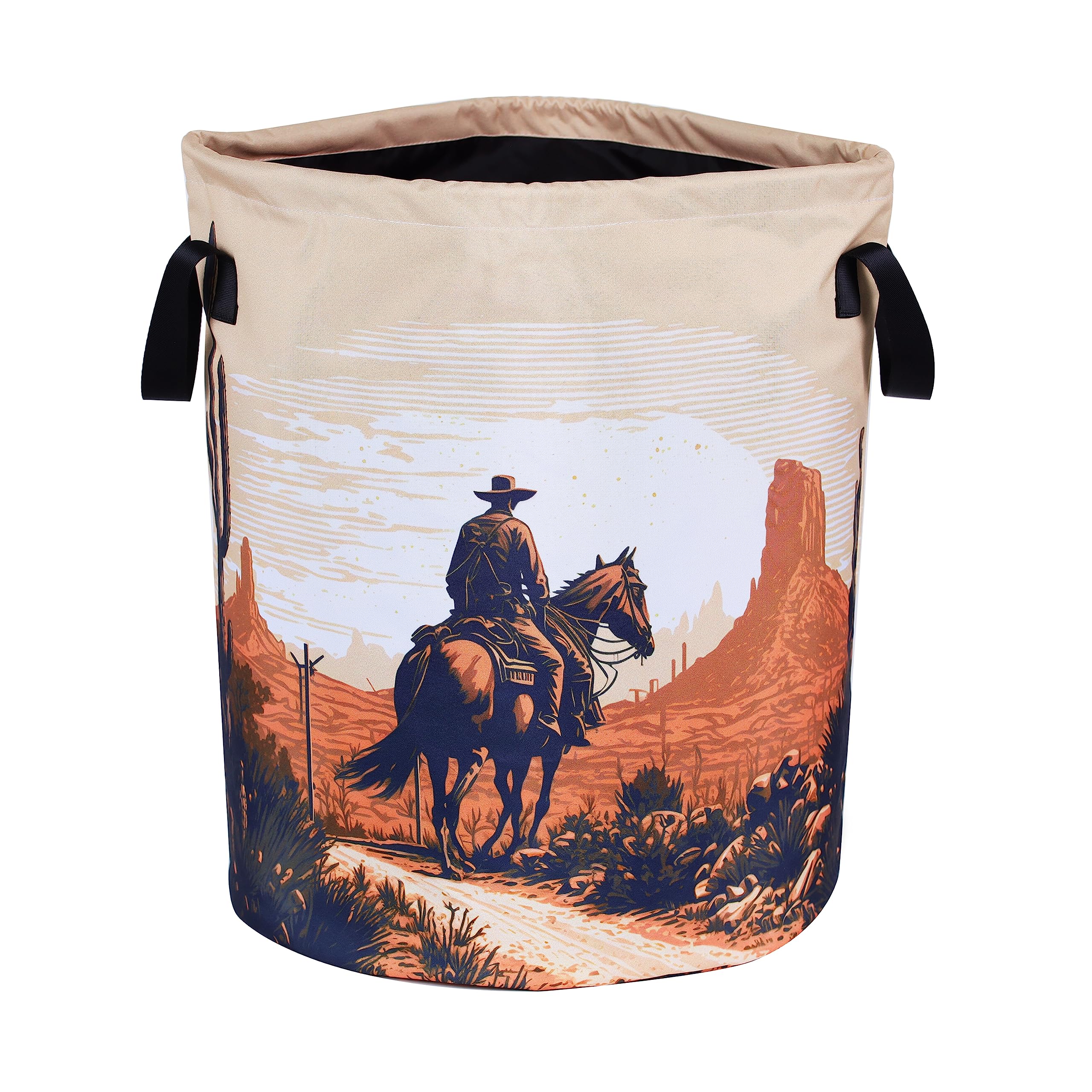 Western Cowboy Laundry Basket Desert Riding Foldable Oxford Cloth Funny Tote Bag Laundry Hamper Clothes Storage Bucket Organizer