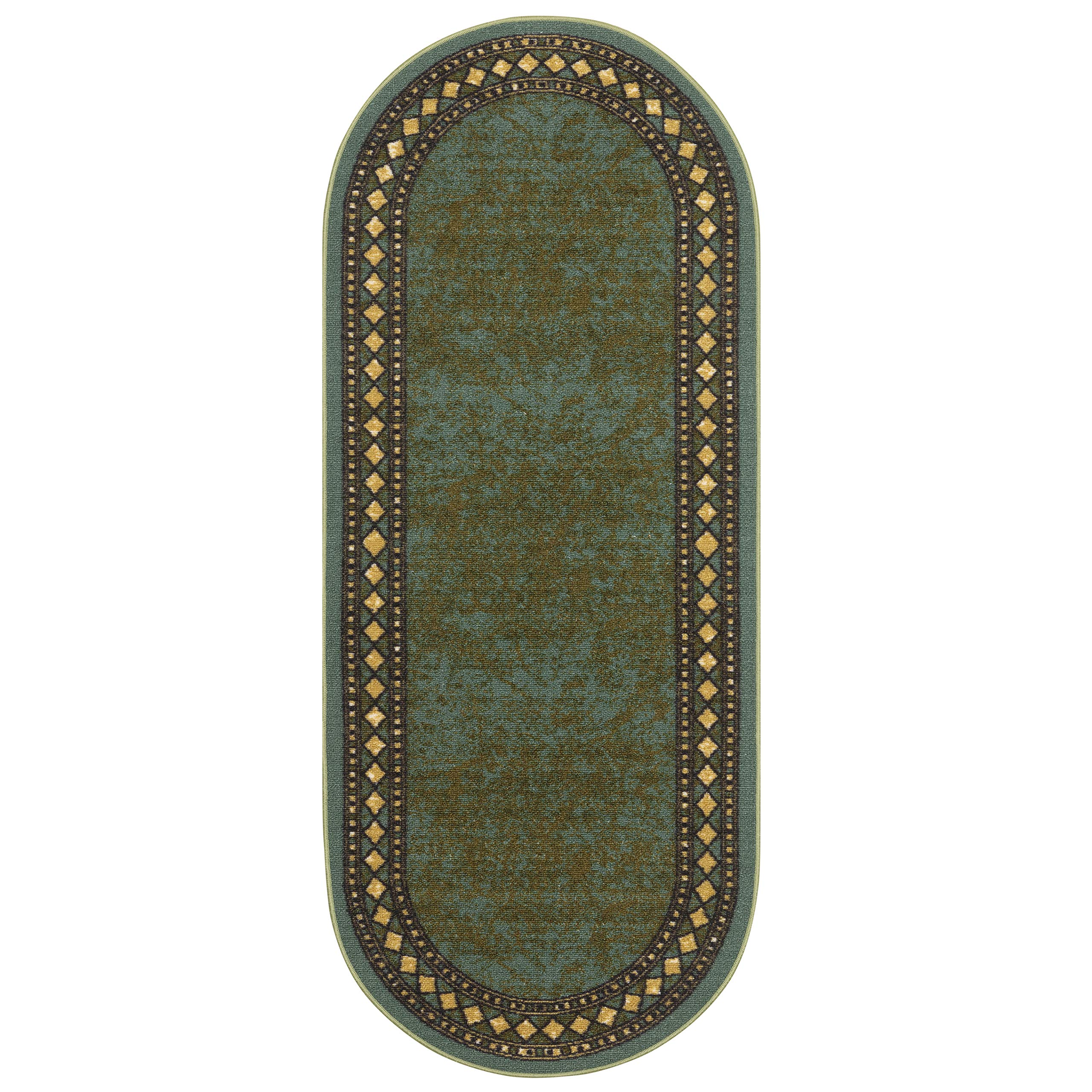 Antep Rugs Alfombras Modern Bordered 2x5 Non-Skid (Non-Slip) Low Profile Pile Rubber Backing Kitchen Area Rugs (Green, 2 x 5 O