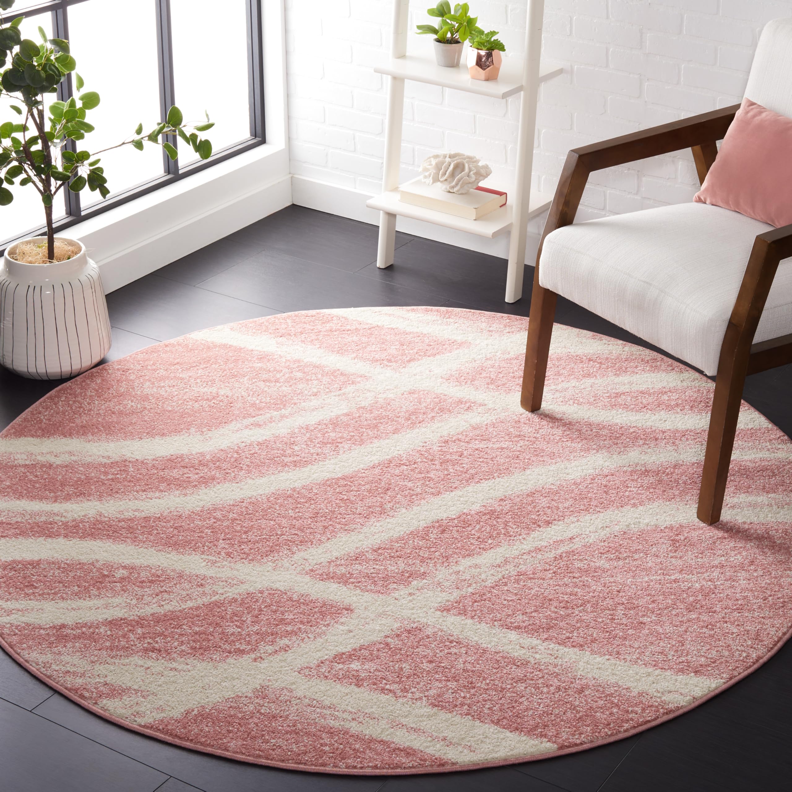 SAFAVIEH Adirondack Collection 6 Round Rose / Cream ADR125Z Modern Wave Distressed Non-Shedding Dining Room Entryway Foyer Livi