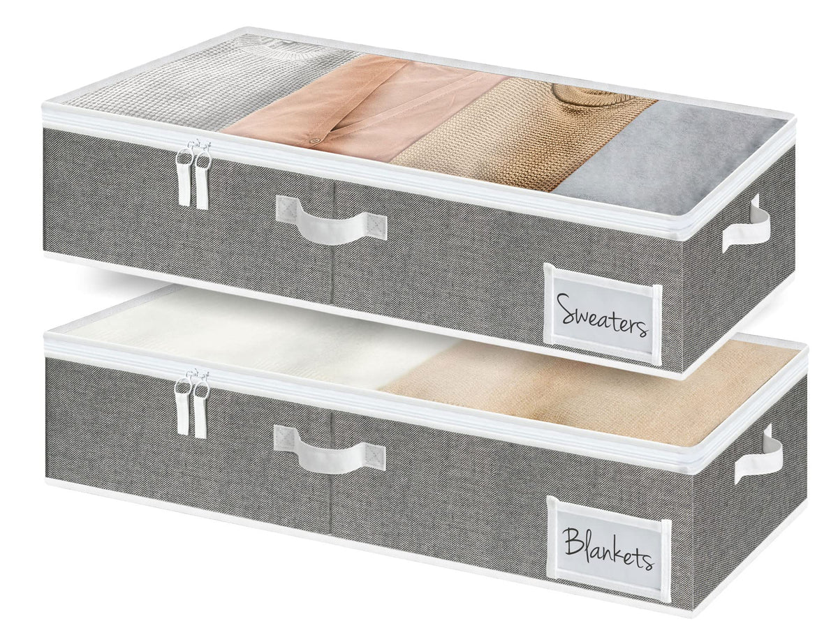 StorageWorks Underbed Storage Box, Underbed Clothes Storage Bin for Clothes, Blankets and Shoes, Foldable Underbed Bags, Gray, L