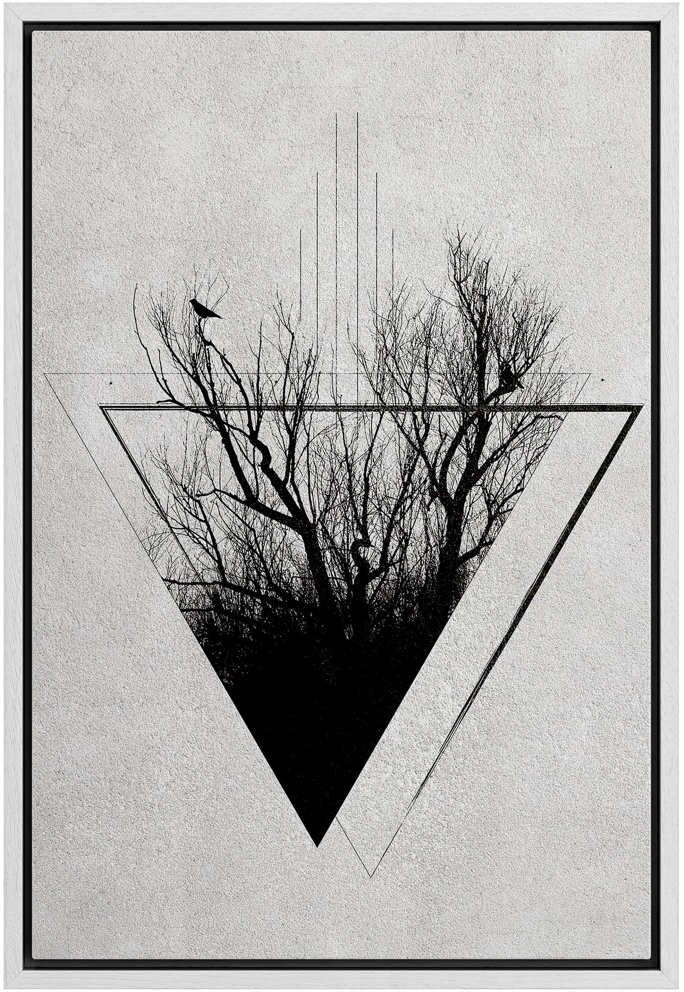 Nwt Framed Canvas Print Wall Art Sketch Style Triangle Tree & Bird Silhouette Nature Wilderness Photography Realism Minimalist S