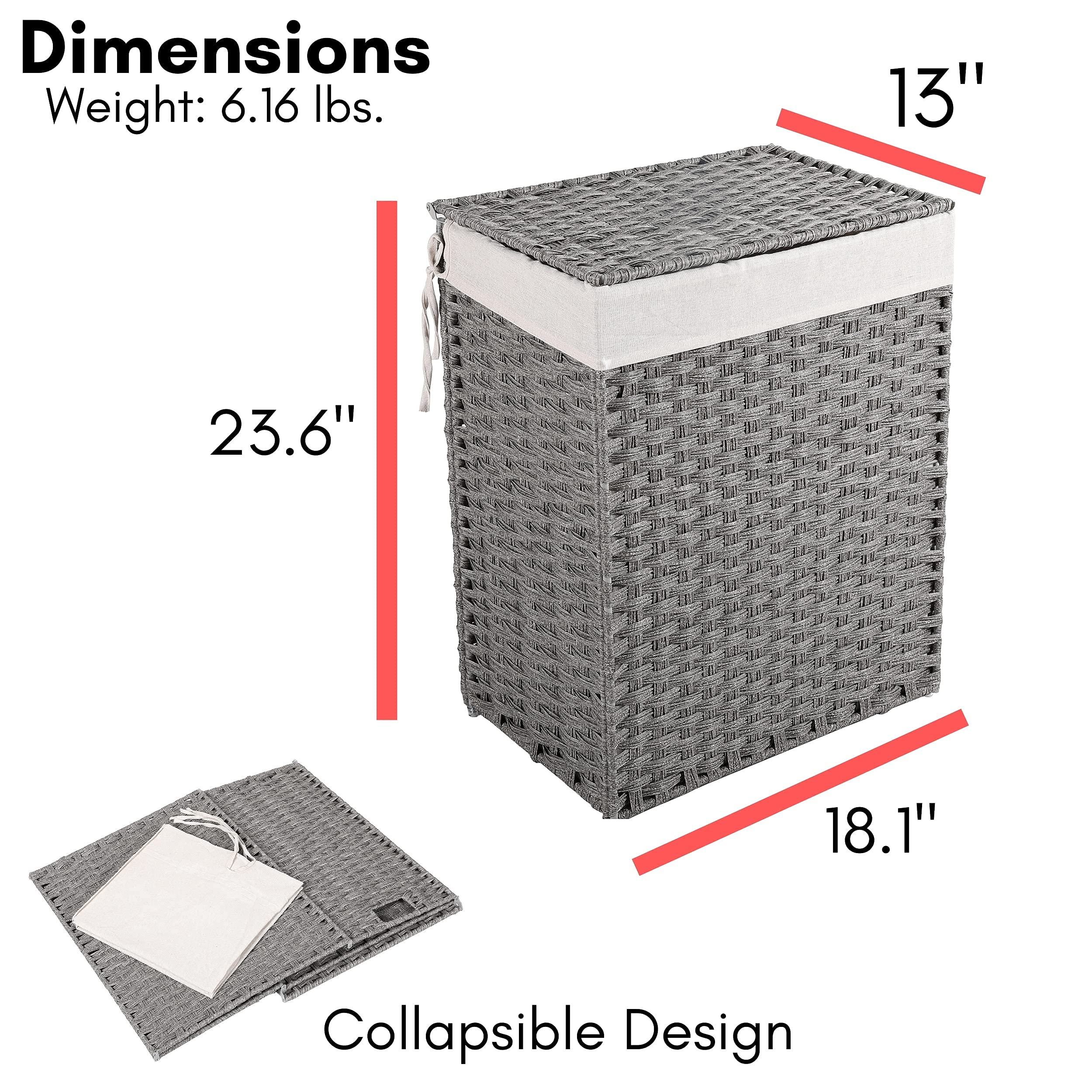 Single Laundry Hamper With Lid | Hand Woven Clothes Basket With Liner Bag | Small Collapsible Hampers | Foldable Synthetic Pe Ra