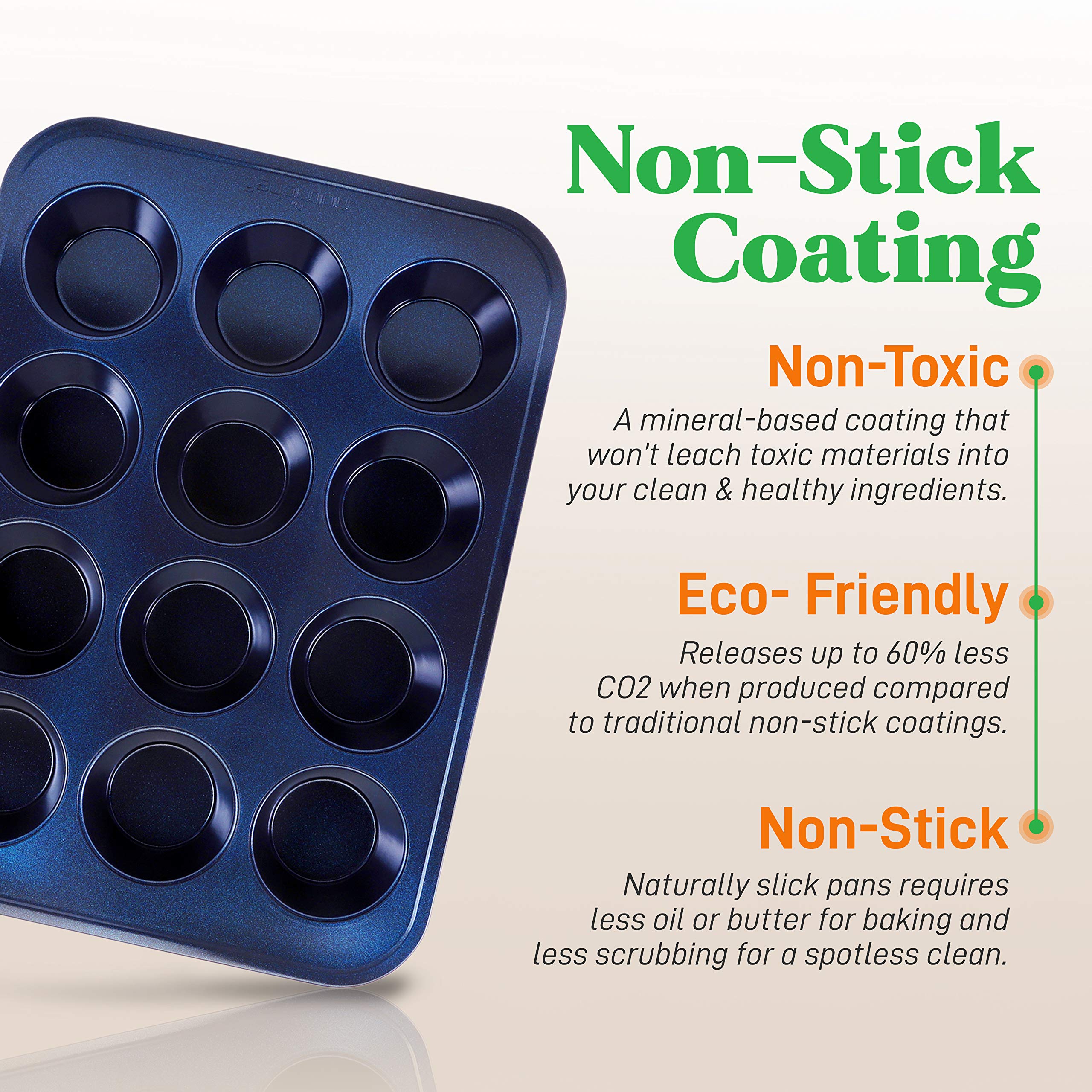 Nutrichef 6-Piece Non-Stick Baking Pans - Carbon Steel Baking Trays With Nonstick Coating - Includes Muffin Pan, Loaf Pan, Cooki