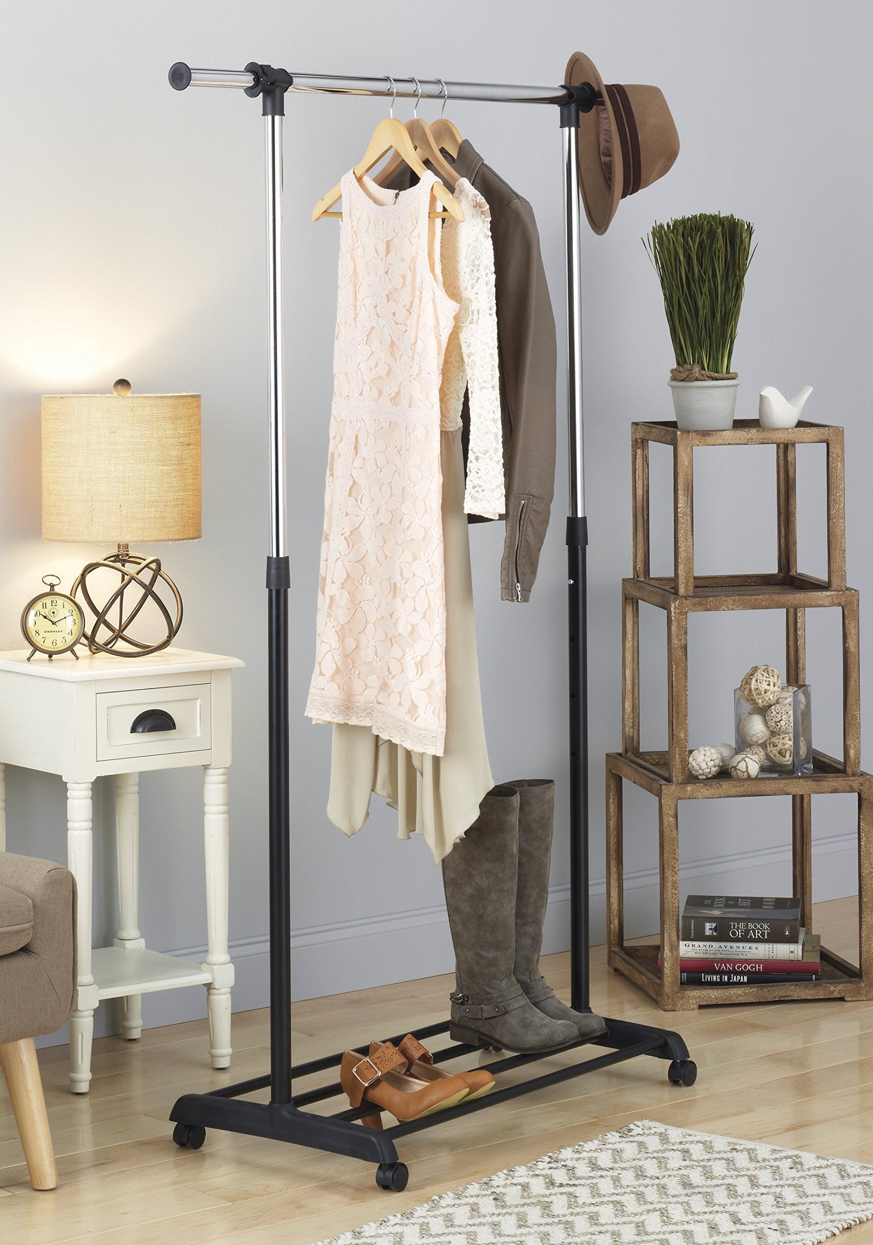 Whitmor Deluxe Adjustable Garment Rack - Rolling Clothes Organizer - Black And Chrome