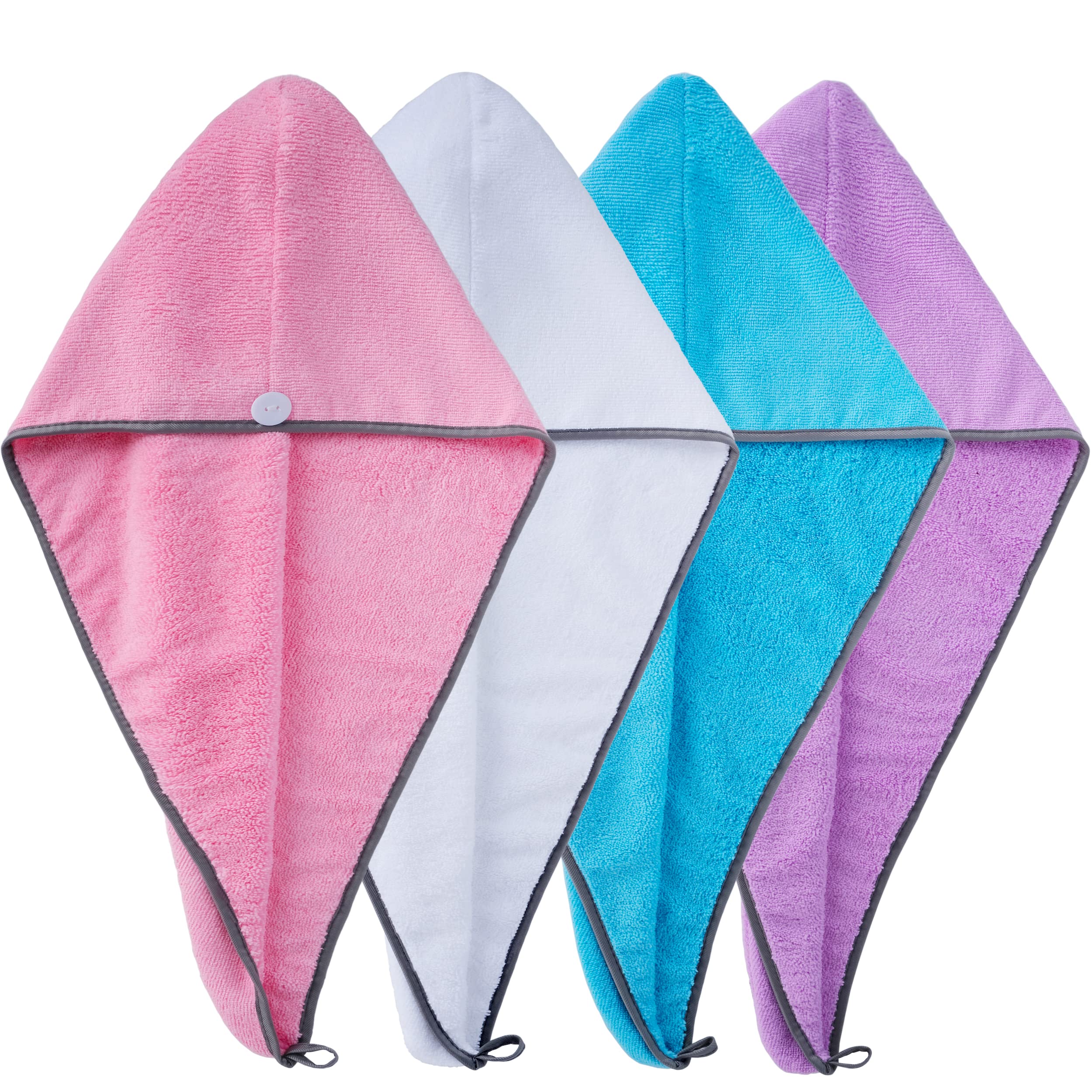 POLYTE Microfiber Hair Turban Wrap Drying Towel, 12 x 28 in, 4 Pack (Blue,Pink,Purple,White)