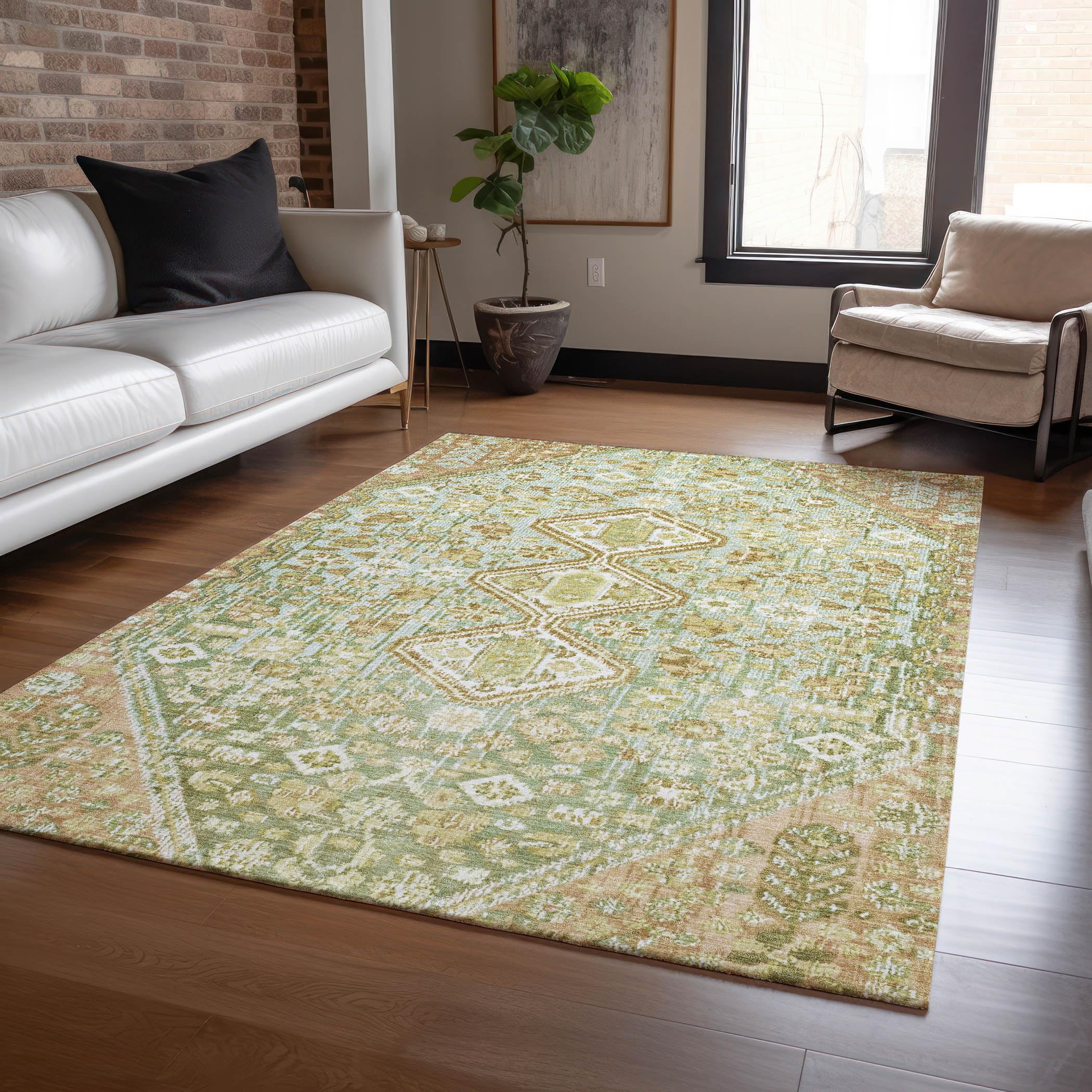 Machine Washable Indoor/Outdoor Chantille Sage 8 x 10 Rug