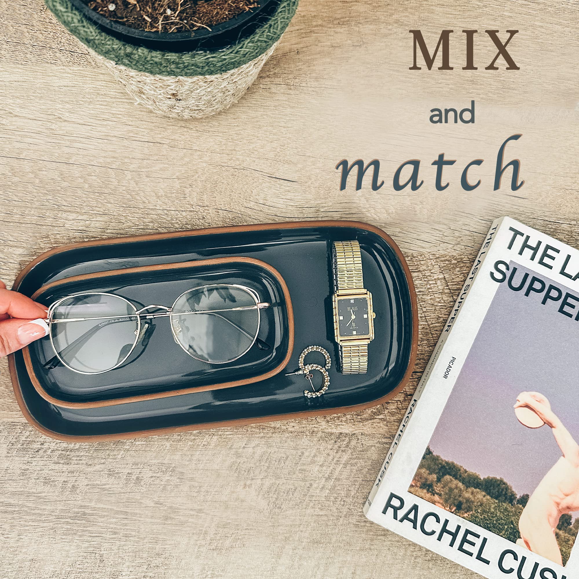 Mora Ceramic Decorative Tray - Rectangle 10In Dish For Jewelry, Soap Dispenser, Perfume, Makeup, Accessories, Candle, In The Bat