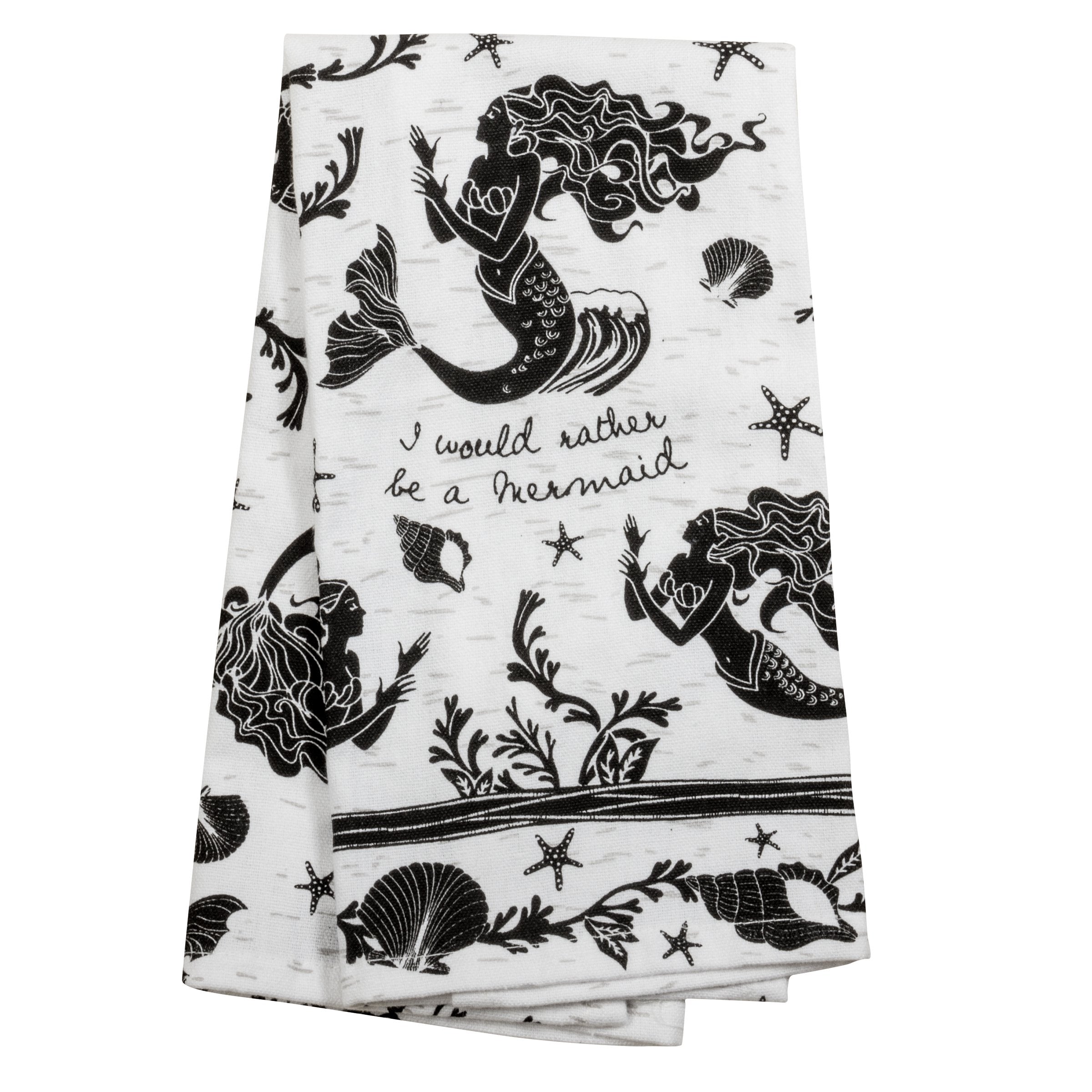 Karma Gifts Black And White Boho Tea Towel,Cotton, Mermaid 18'' X 22''