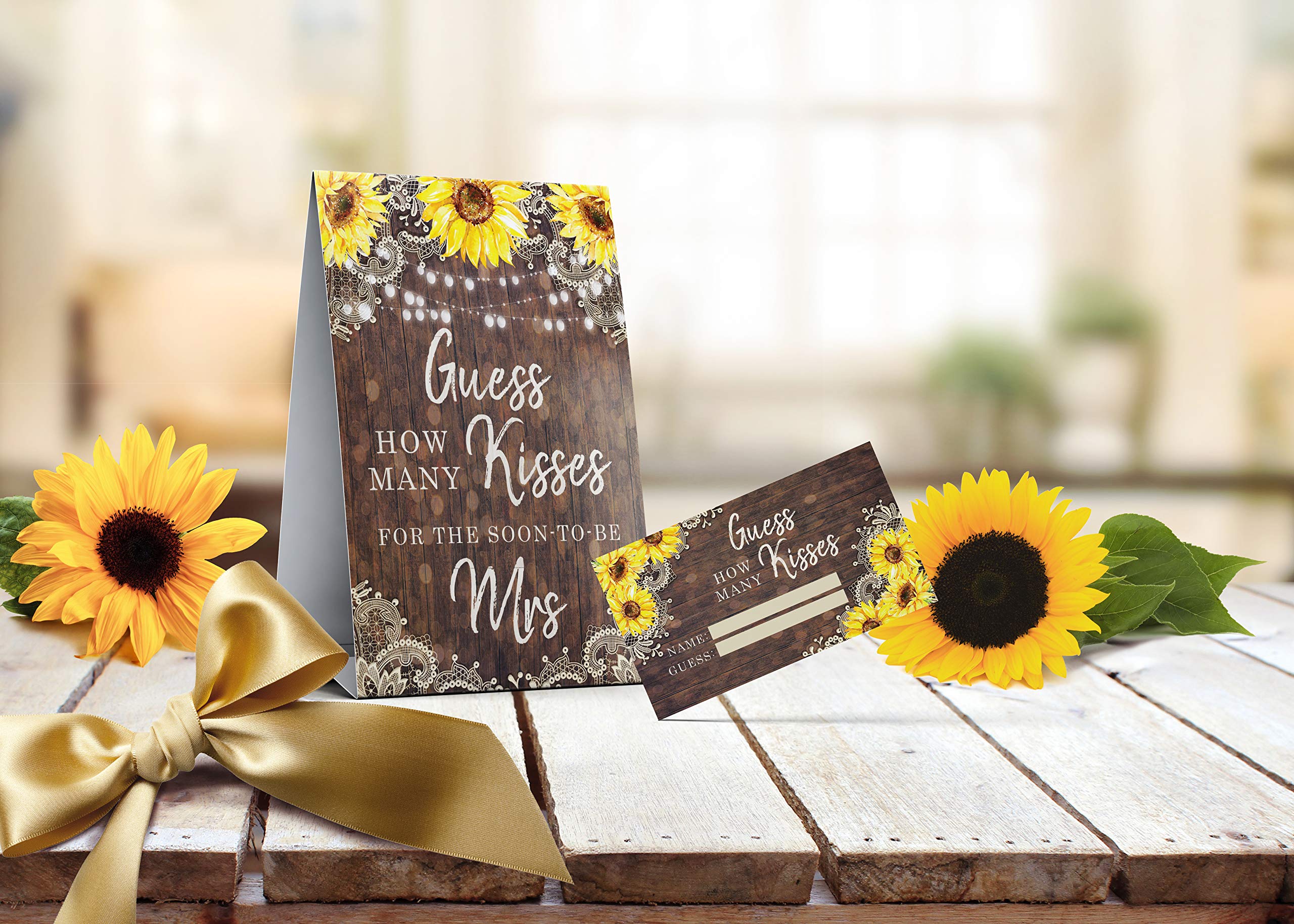 Your Main Event Prints Sunflower Guess How Many Kisses Game Sign And Cards - Perfect For Bridal Showers And Weddings - 1 Self-St