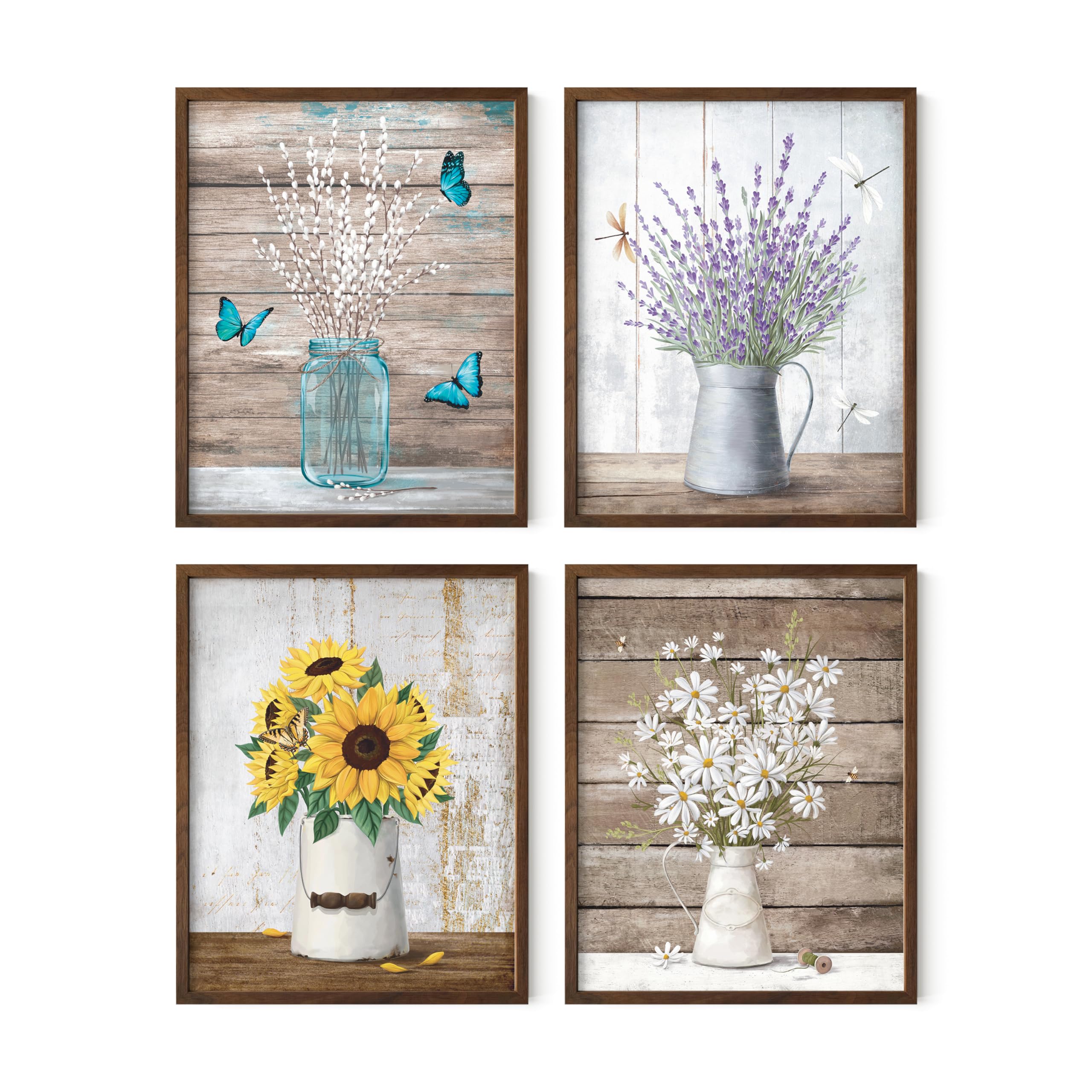 Haus And Hues Flower Wall Decor - Set Of 4 Floral Wall Art, Floral Wall Decor, Flower Wall Art, Flower Painting With Frame, Flor