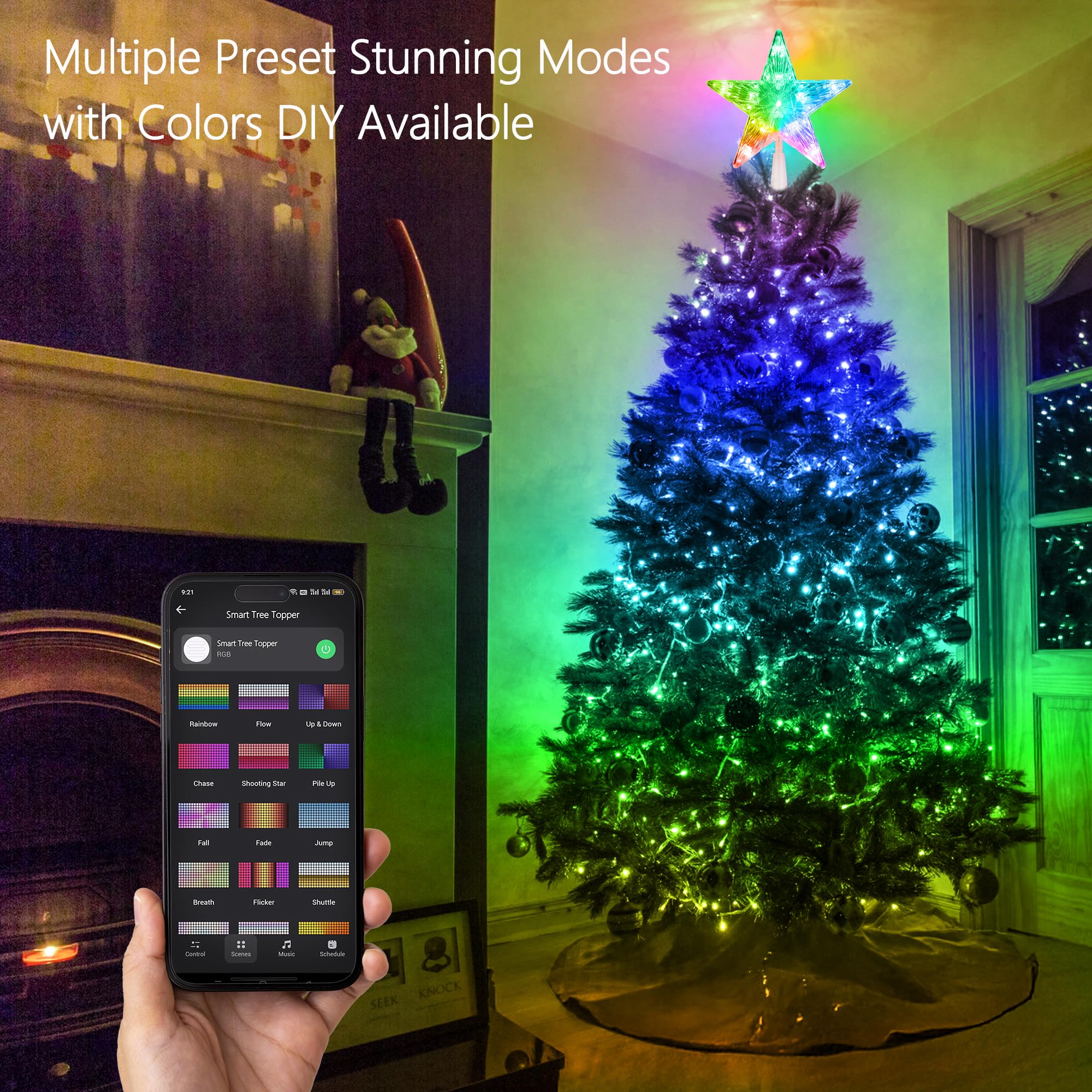 Brizled Smart Christmas Tree Topper, 7.5 11 LED Lighted Star Tree Topper, WiFi Voice Control Xmas Star, App Controlled RGB Color