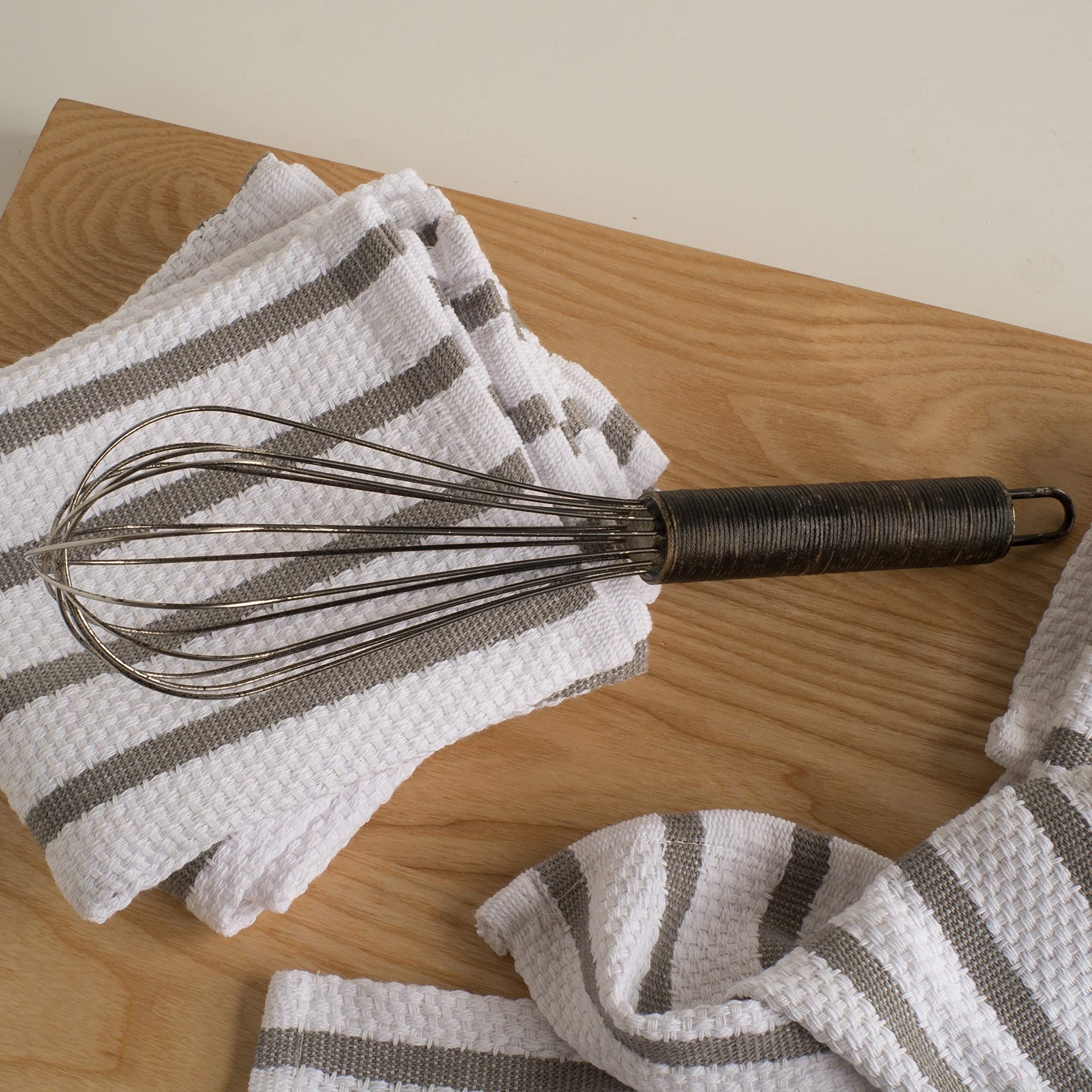 Now Designs Basketweave Kitchen Towel London Gray Stripe, Set Of 6 140422