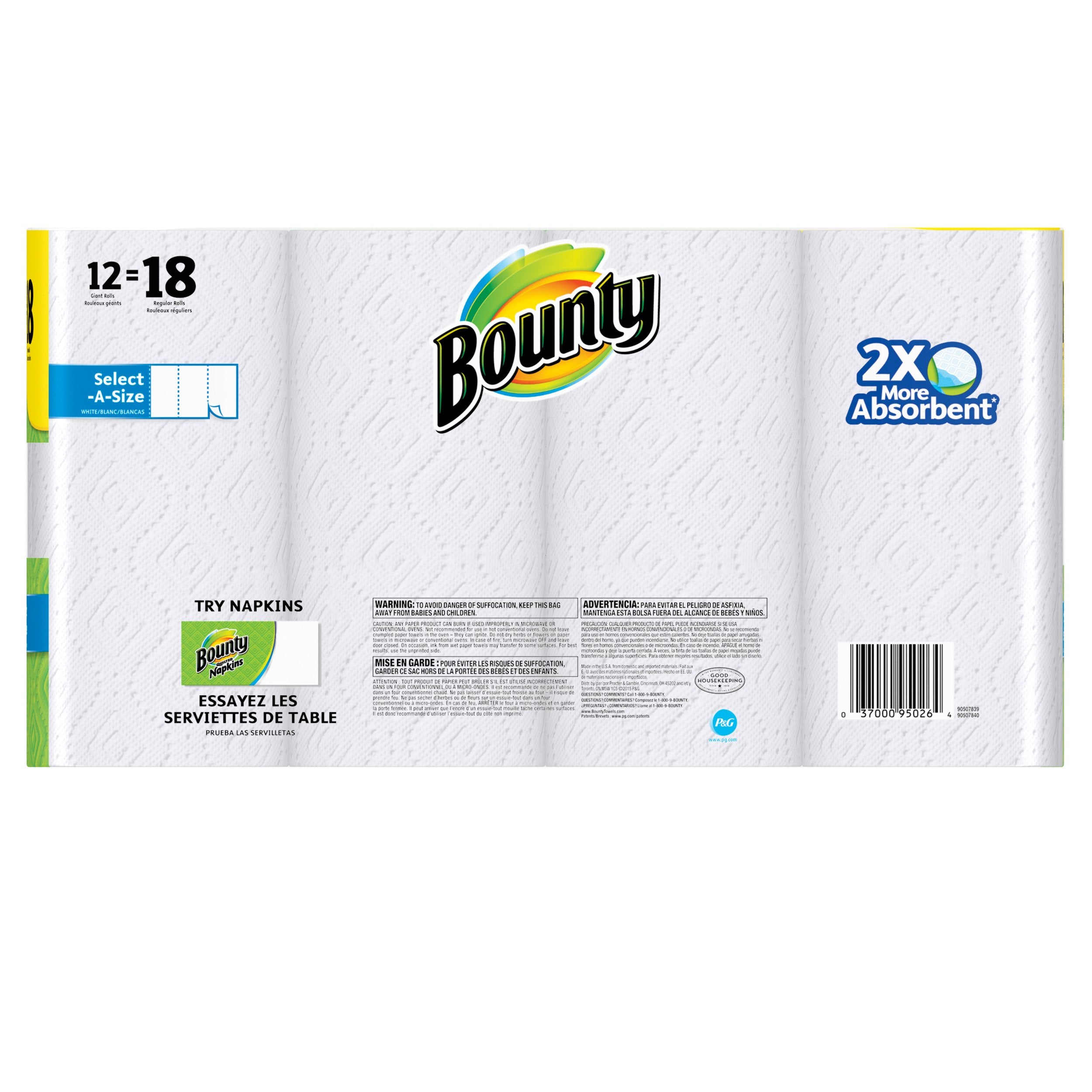Bounty Select-A-Size Paper Towels, White, 12 Count