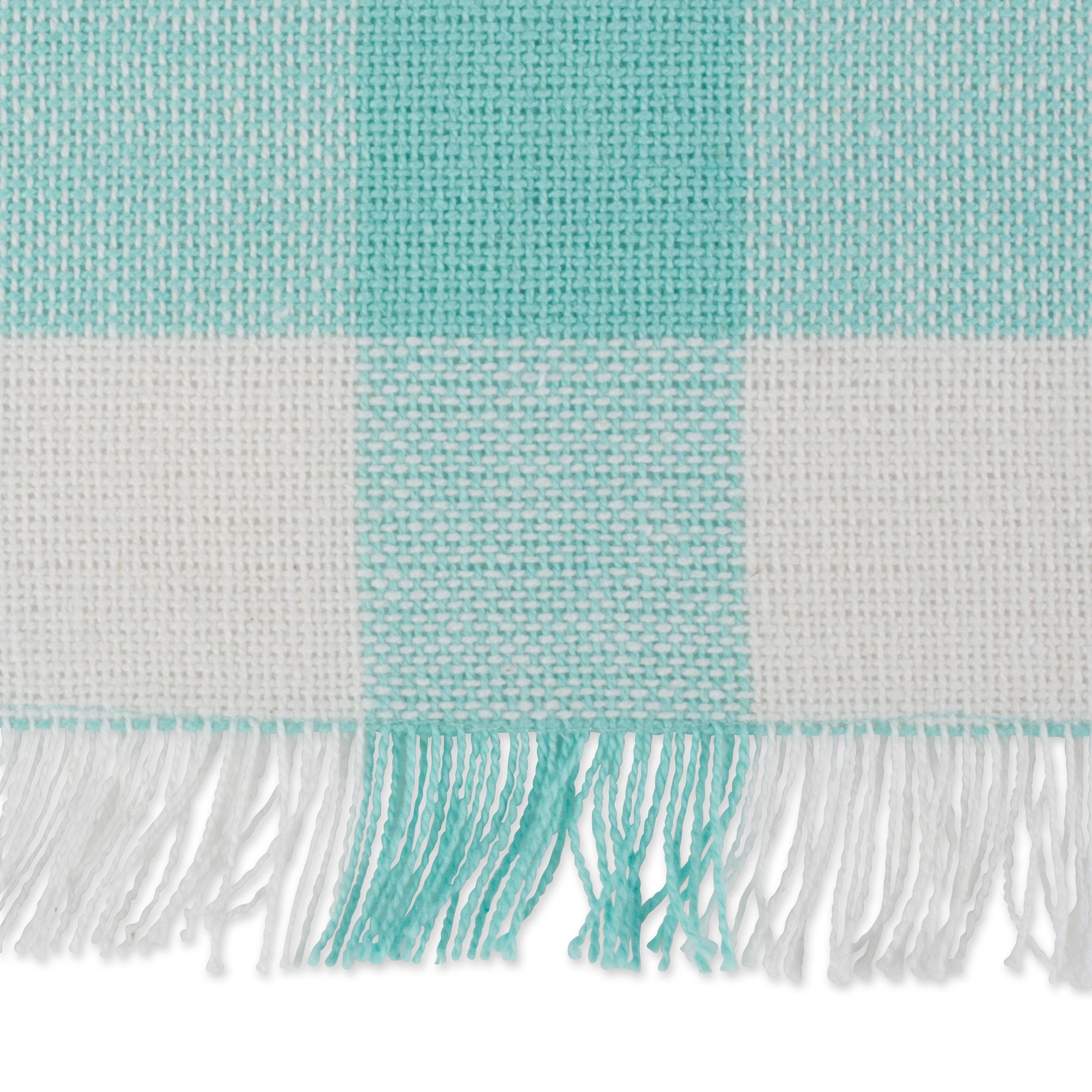 Dii Heavyweight Fringed Check Tabletop Collection, Table Runner, 14X72, Aqua