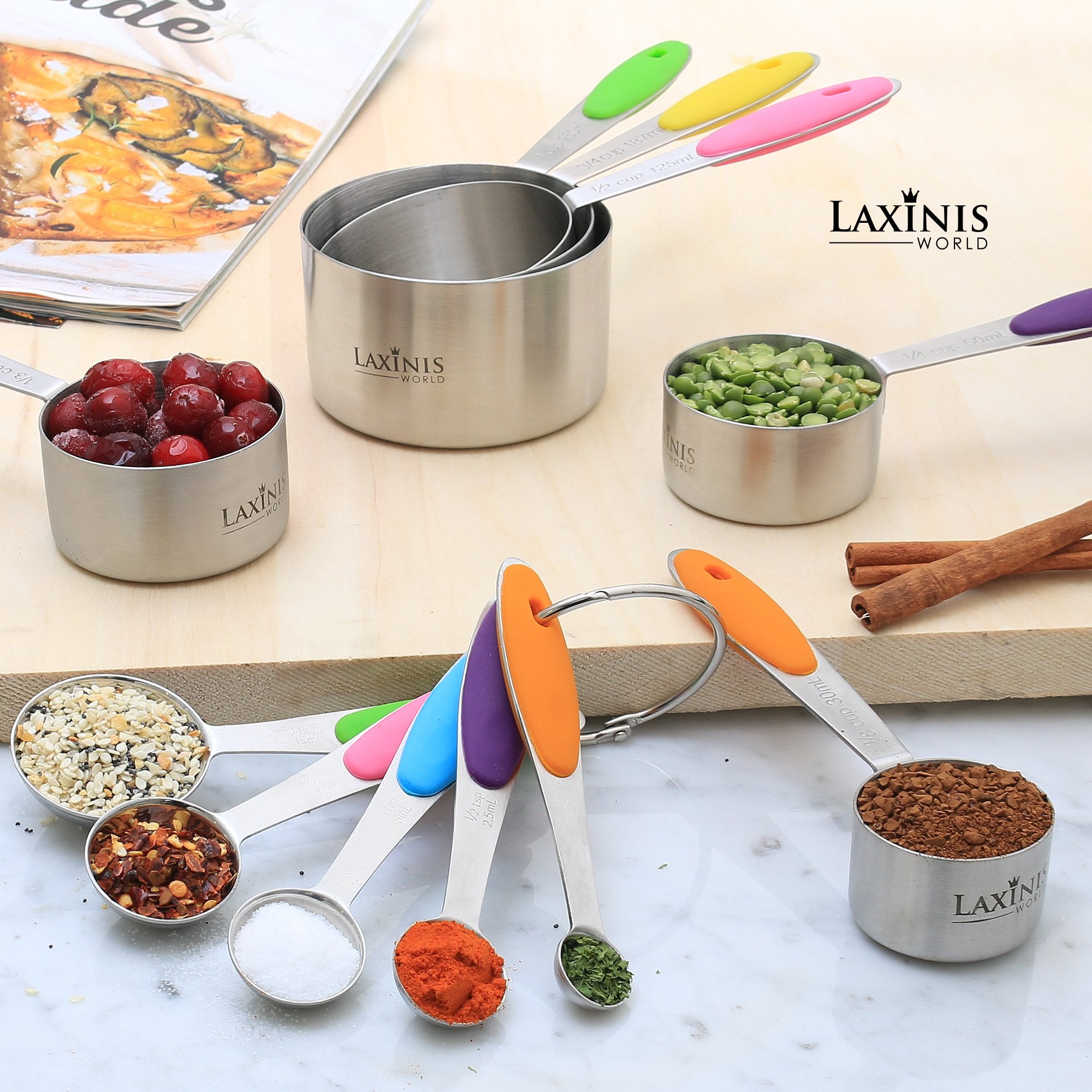 New Version! 11 Piece Measuring Cups And Spoons Set By Laxinis World | Sturdy Stainless Steel Stackable 6 Cups And 5 Spoons With