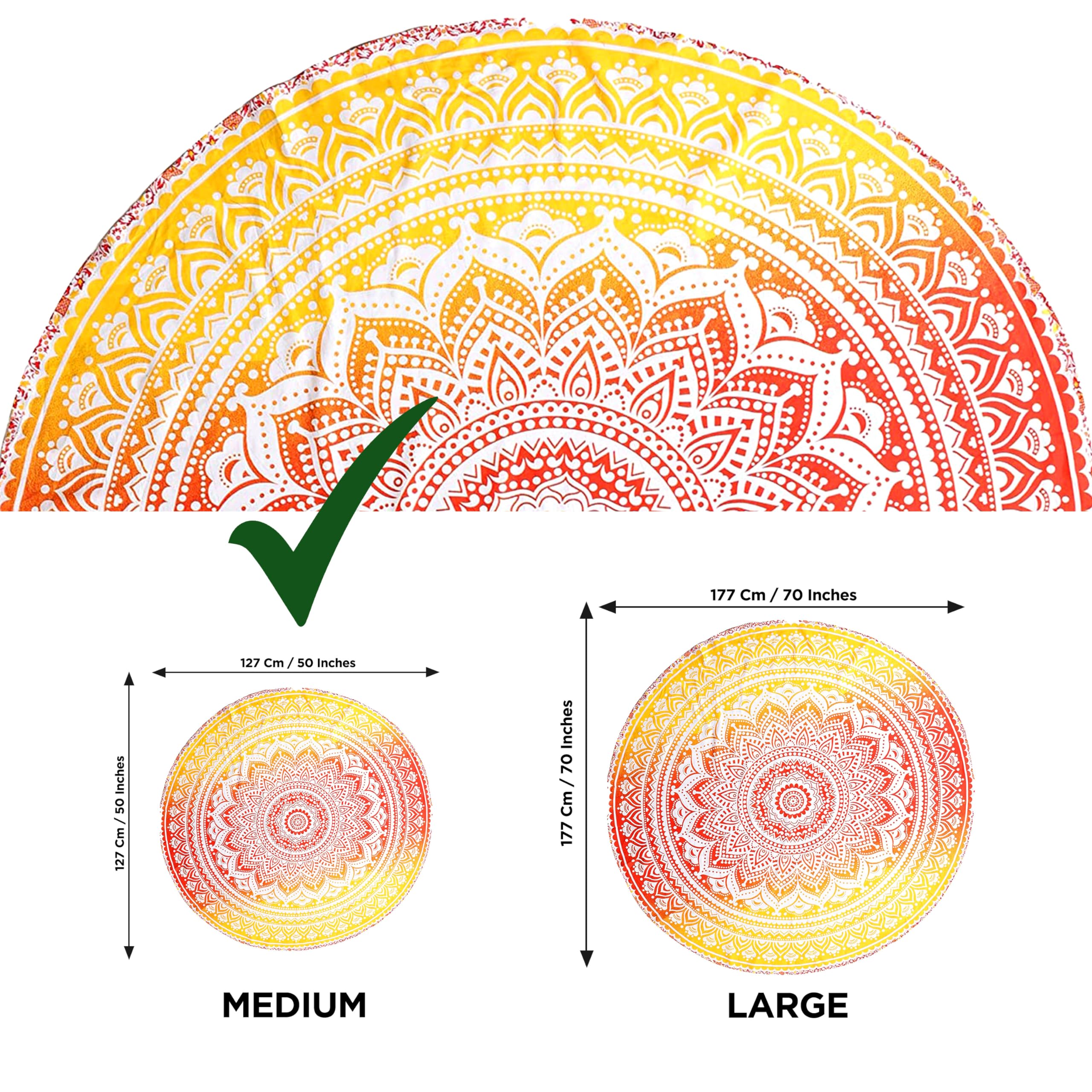 Raajsee Orange Round Beach Tapestry Hippie/Boho Beach Blanket Mandala Roundie/Indian Cotton Throw - Round Tablecloth/Home Decor/
