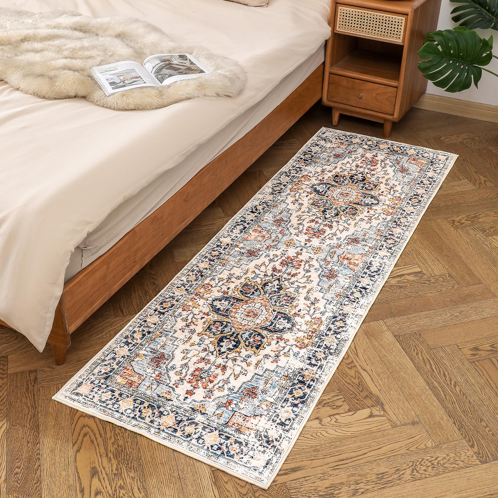 VK VKLIVING Machine Washable Rug 2x6 Vintage Design Washable Runner Area Rugs with Non Slip Rugs for Living Room Bedroom Tradi