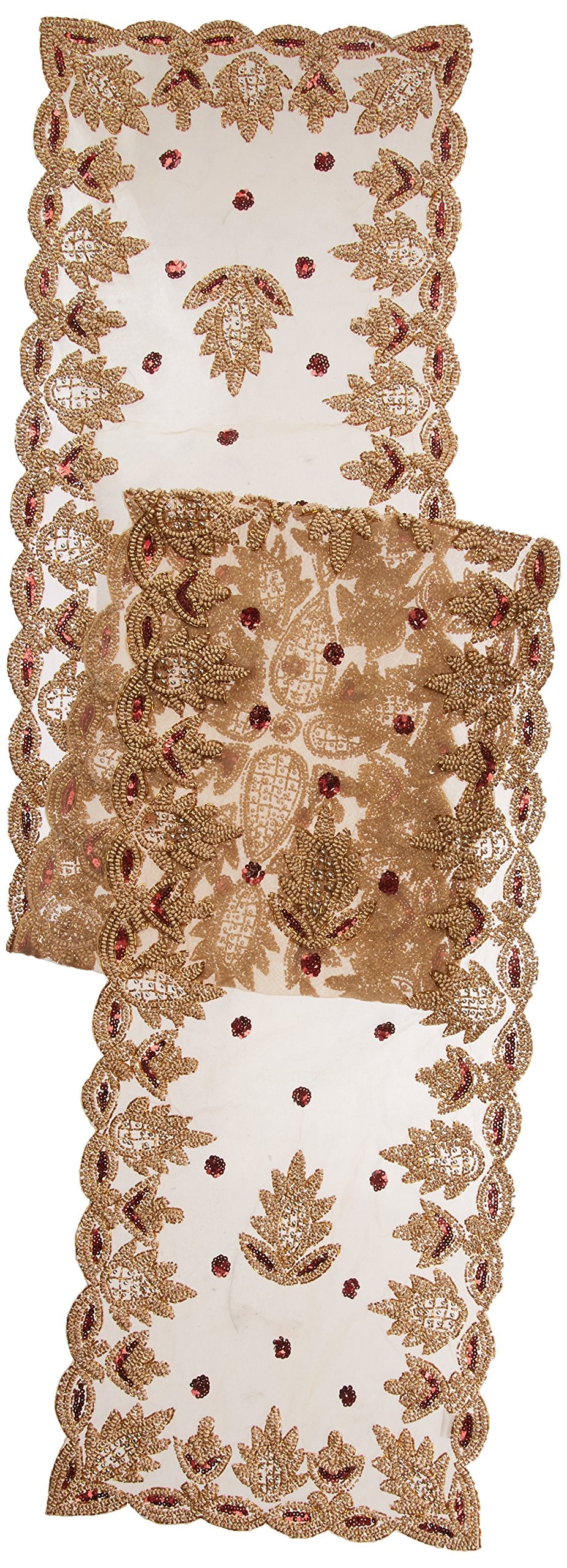 Saro Lifestyle Lakshmi Collection Beaded Table Runner 16'' X 72'' Burgundy 1 Piece