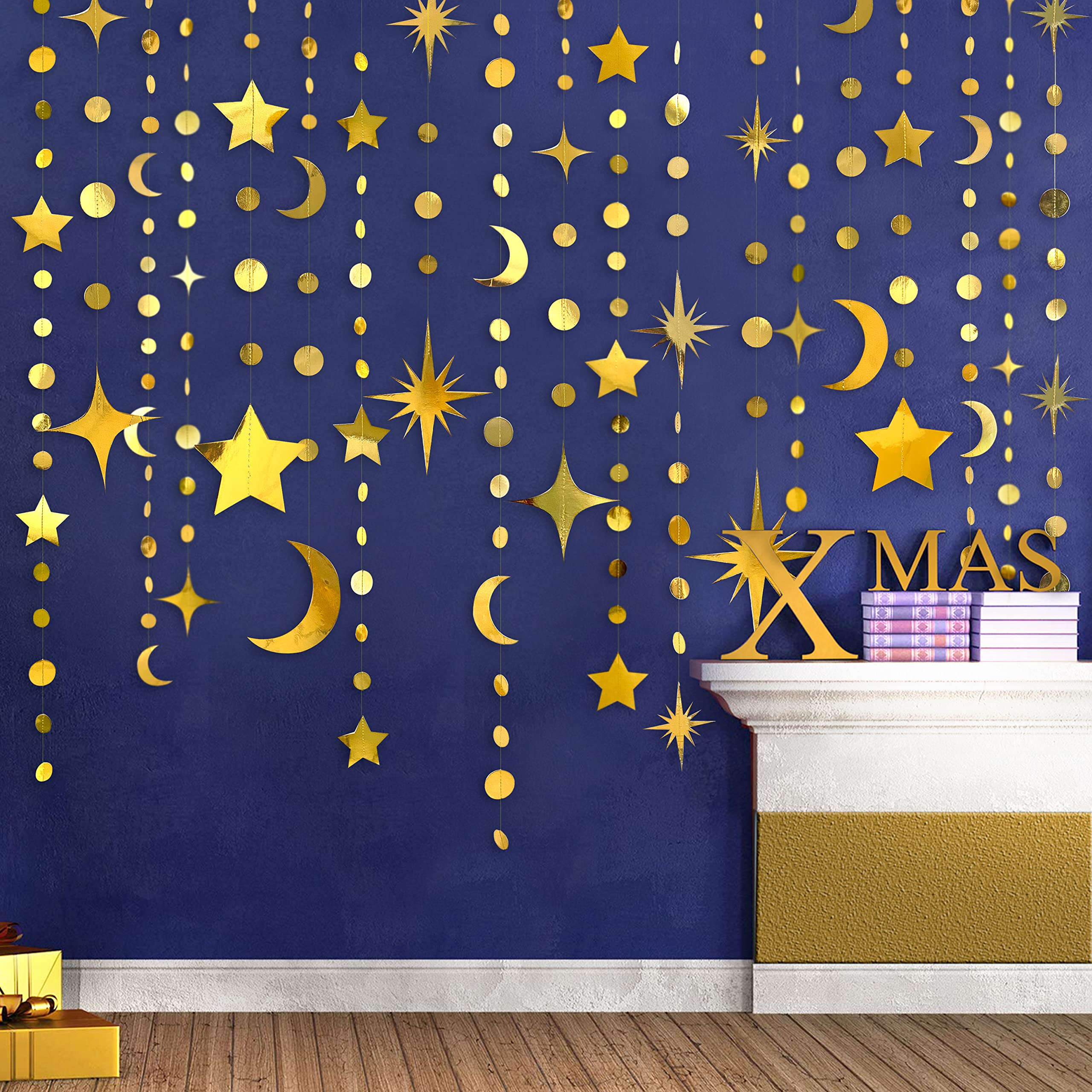 Gold Star Moon Circle Dot Garland Party Decorations Kit Hanging Crescent And Twinkle Little Star Streamer Bunting Banner For Kid