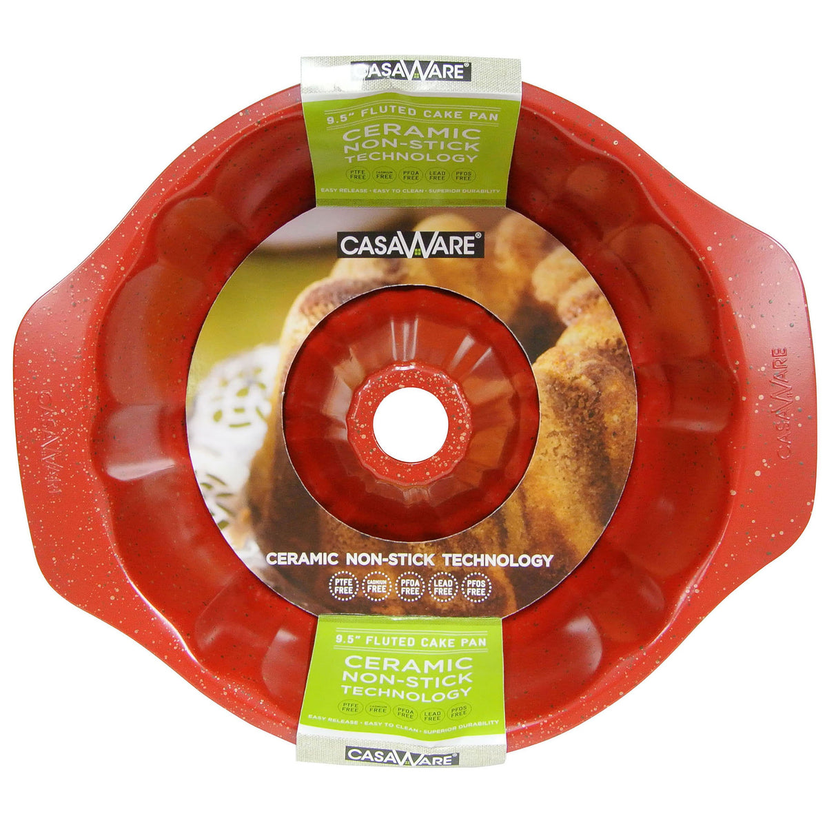 Casaware Fluted Cake Pan 9.5-Inch (12-Cup) Ceramic Coated Nonstick (Red Granite)