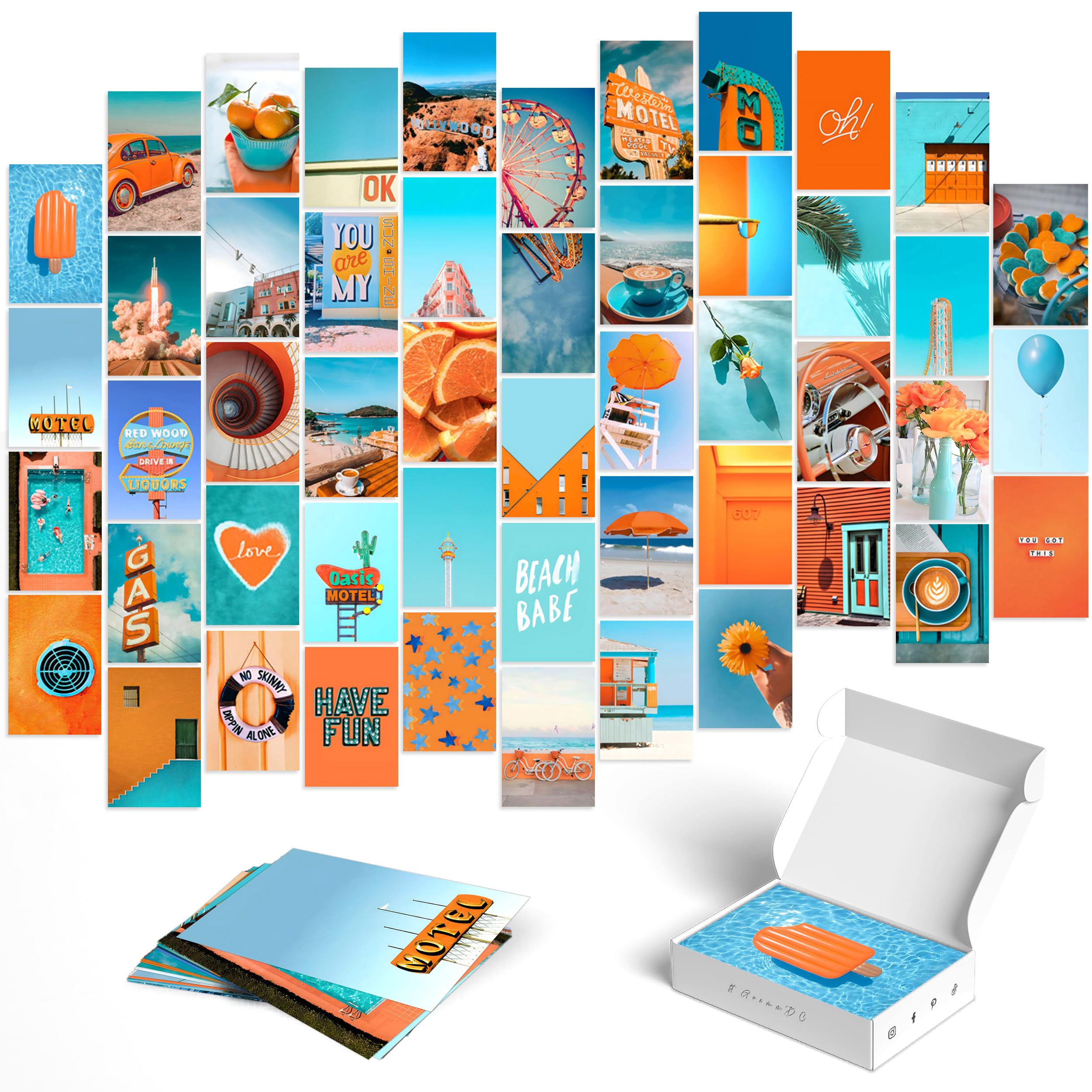 Y2K Boo Peachy Teal Wall Collage Kit - 50 Trendy Peach And Teal Aesthetic Photos For Dreamy Spaces, Perfect Room Decor For Teens