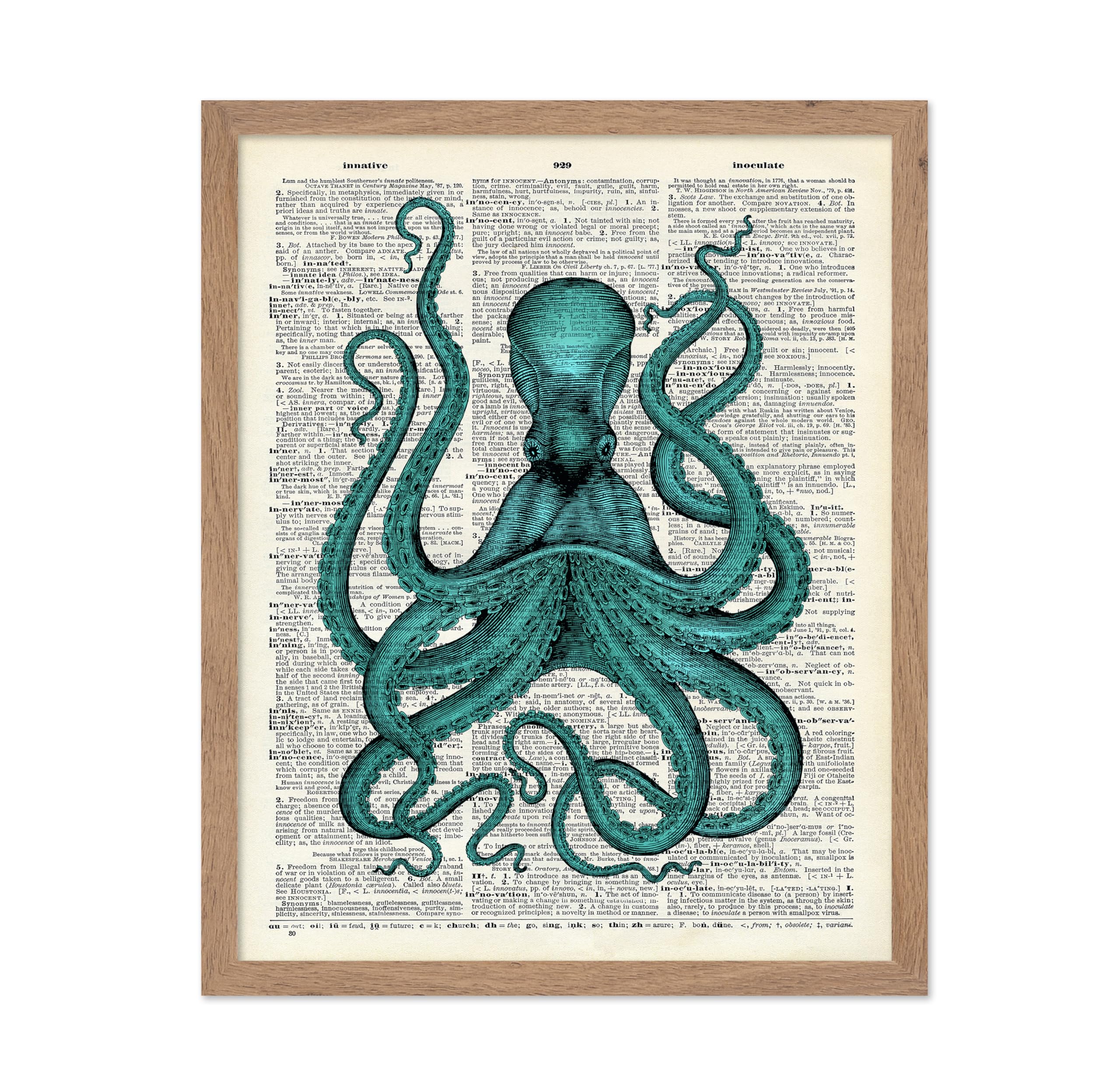 Poster Master Dictionary Art Poster - Turquoise Octopus Print - Octopus Art - Kraken Art - Gift for Him, Her, Animal Lover - Nau