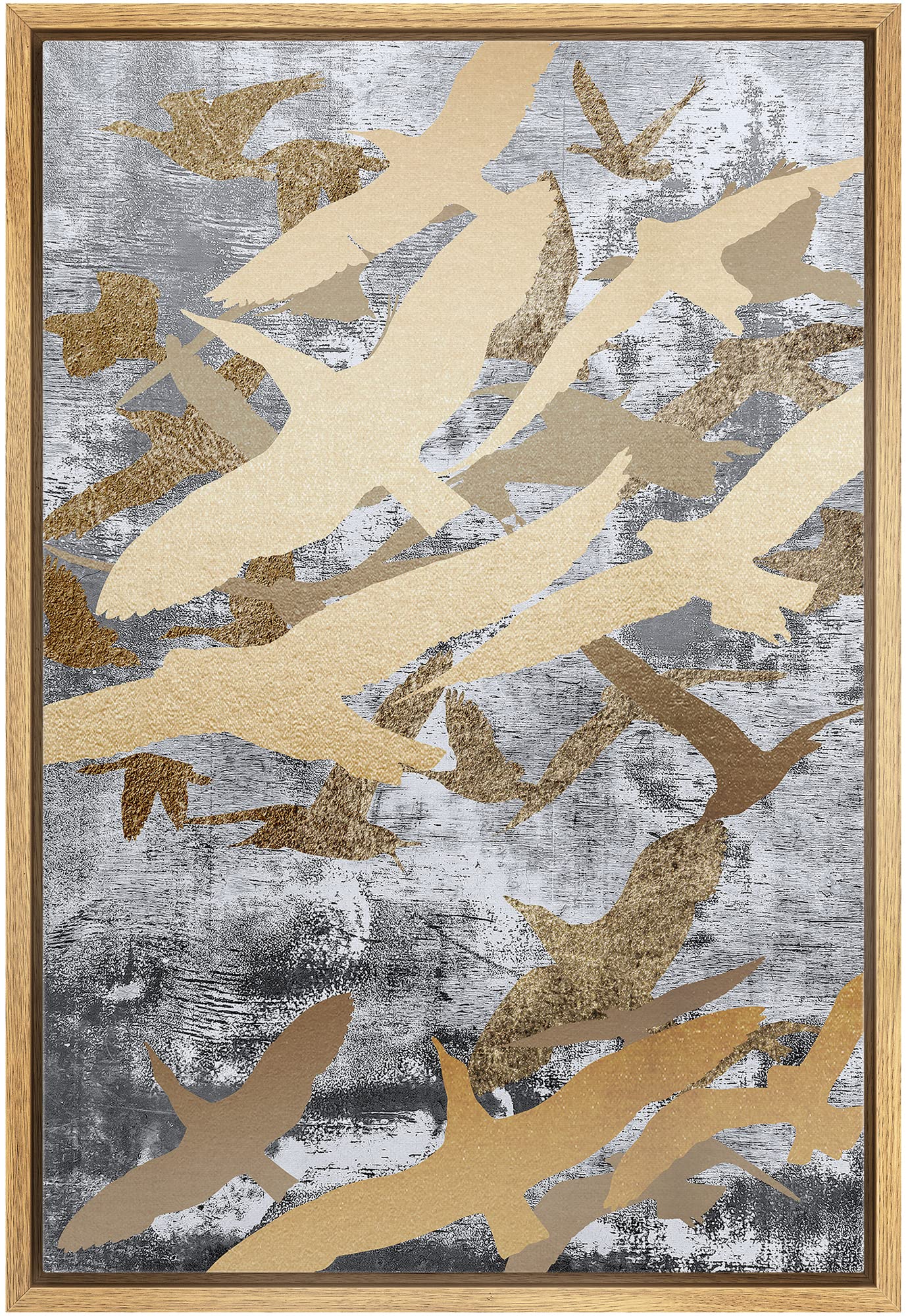 Nwt Framed Canvas Print Wall Art Flying Golden Bird Collage Nature Wilderness Illustrations Modern Art Decorative Landscape Rust