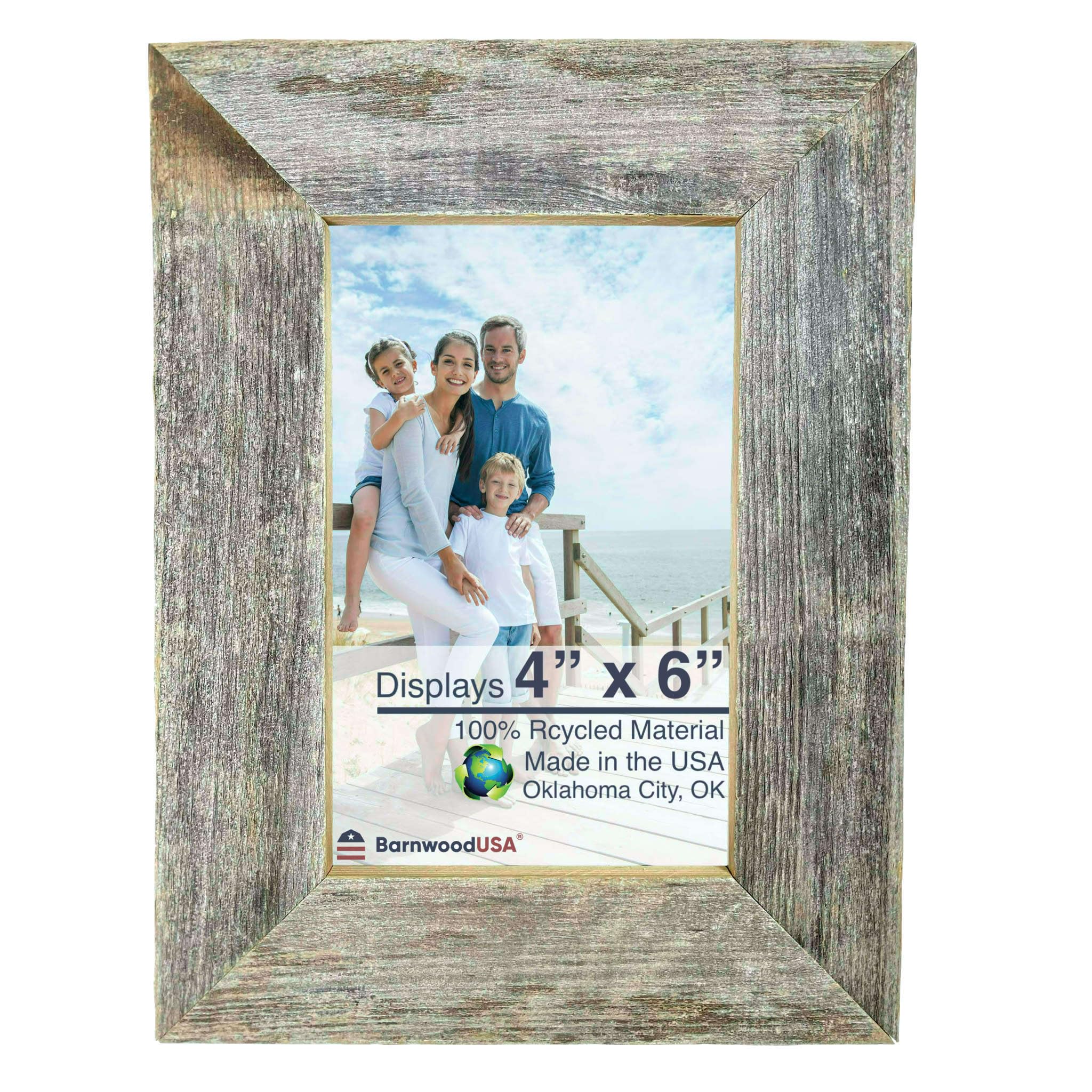 BARNWOODUSA | Farmhouse 4x6 Picture Frame | 1 1/2 inch Molding | 100% Reclaimed Wood | Rustic | Natural Weathered Gray