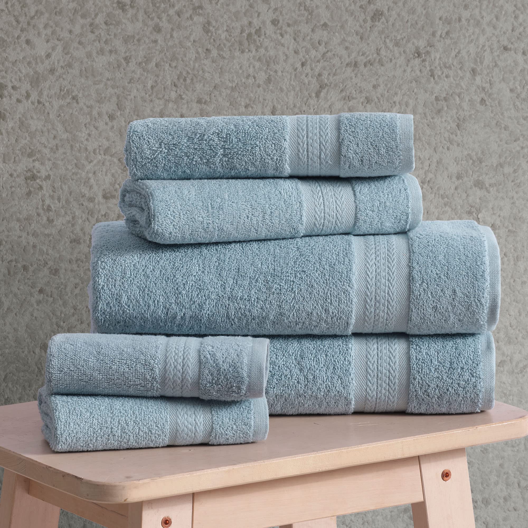 REGAL RUBY  6 Piece Towel Set  2 Bath Towels 2 Hand Towels 2 Washcloths  Soft and Absorbent  100% Turkish Cotton Towels for Bathroom Shower Towel  Bath Linen Set Blue