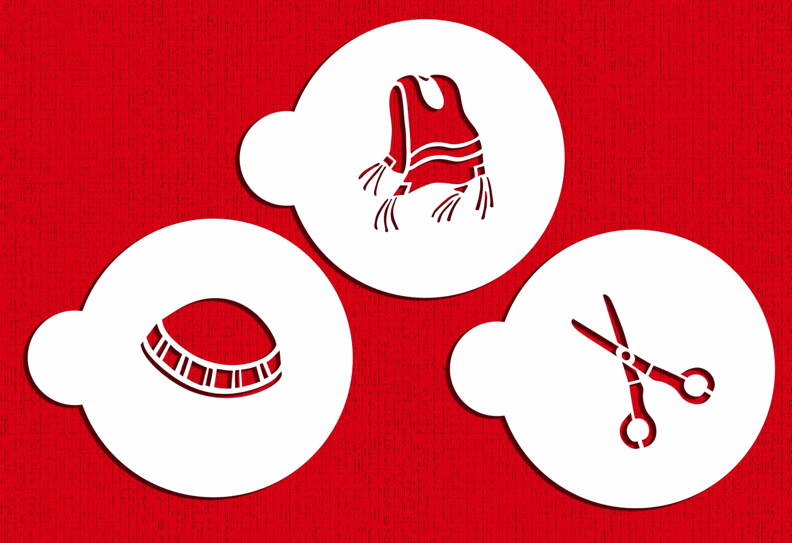 Designer Stencils C203 Three Upsherin Symbols Cookie Stencils, Beige/Semi-Transparent