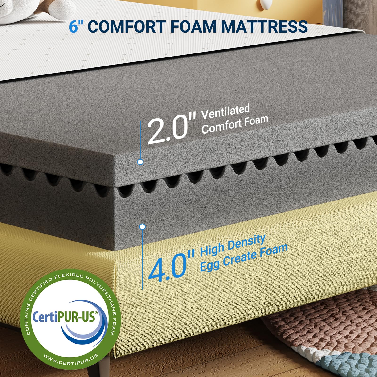 Avenco Queen Size Mattress, 6 Inch Memory Foam Queen Mattress In A Box For Comfort Sleep & Pressure Relief, Certipur-Us Certifie