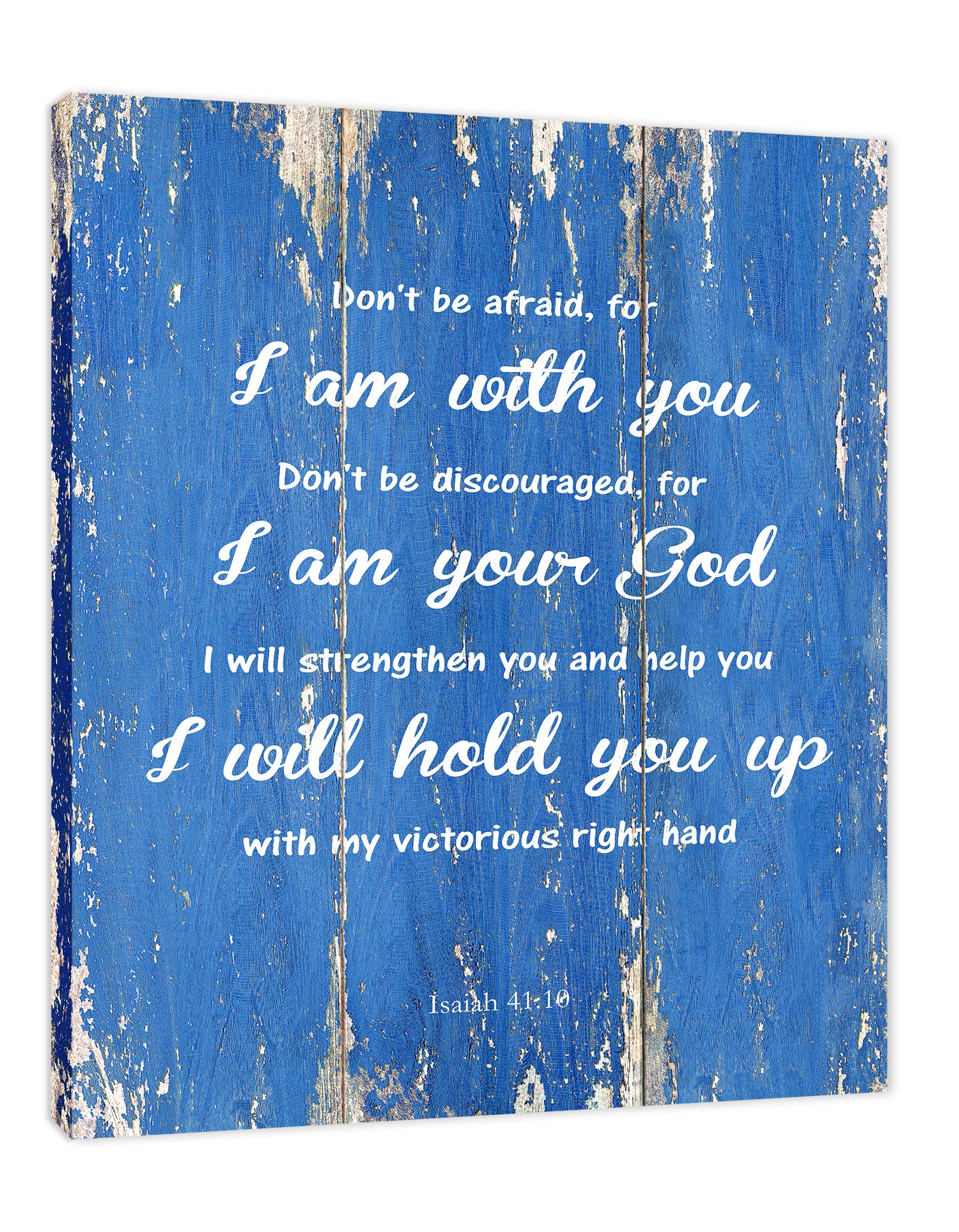 Isaiah 41:10 Don 'T Be Afraid, For I Am With You Bible Verse - Framed - Canvas Print Wall Art,Gallery Wrap Inner Frame, Blue, 14