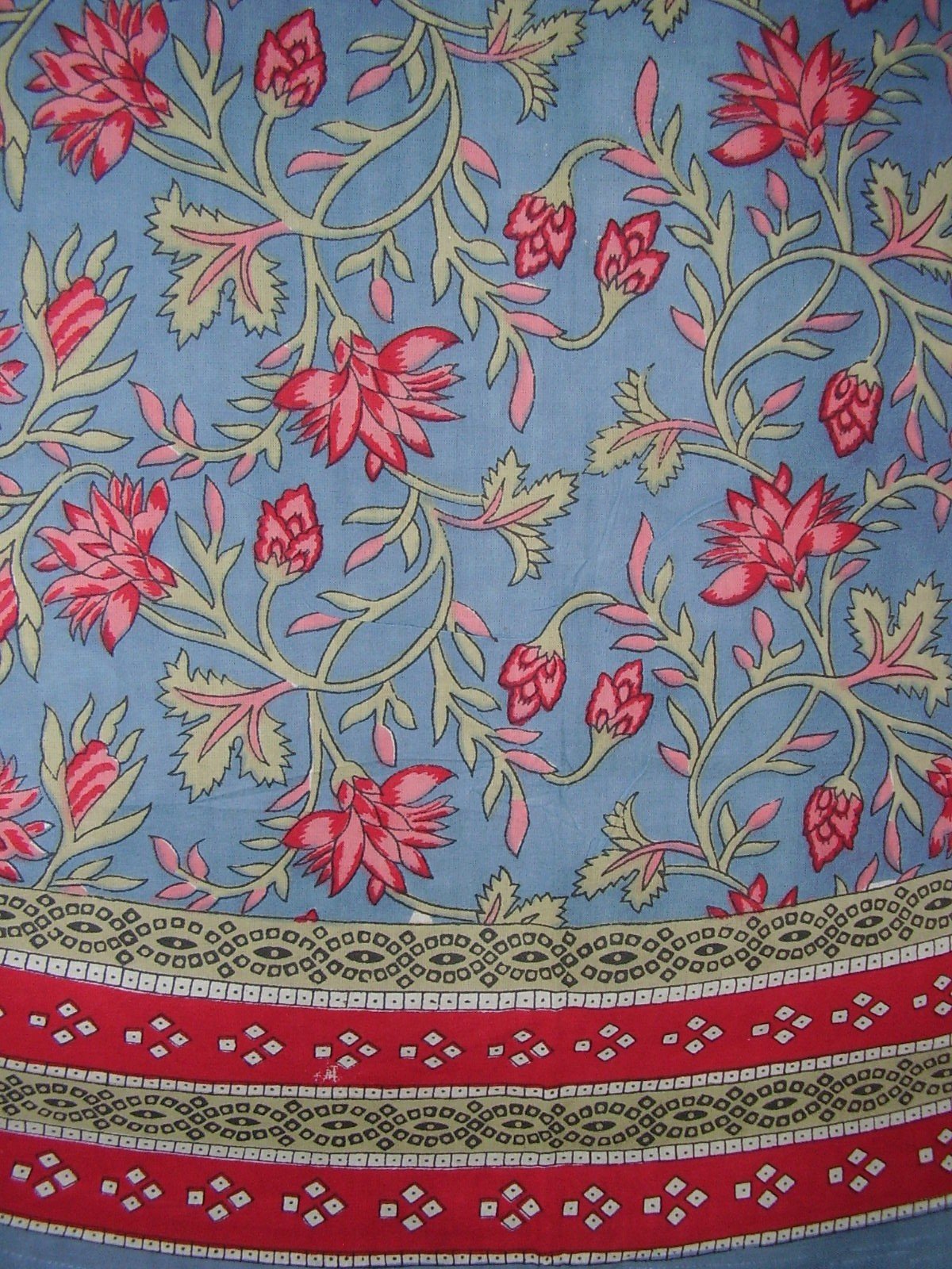 India Arts Vintage Appeal Round Cotton Tablecloth 88 Blue and Red