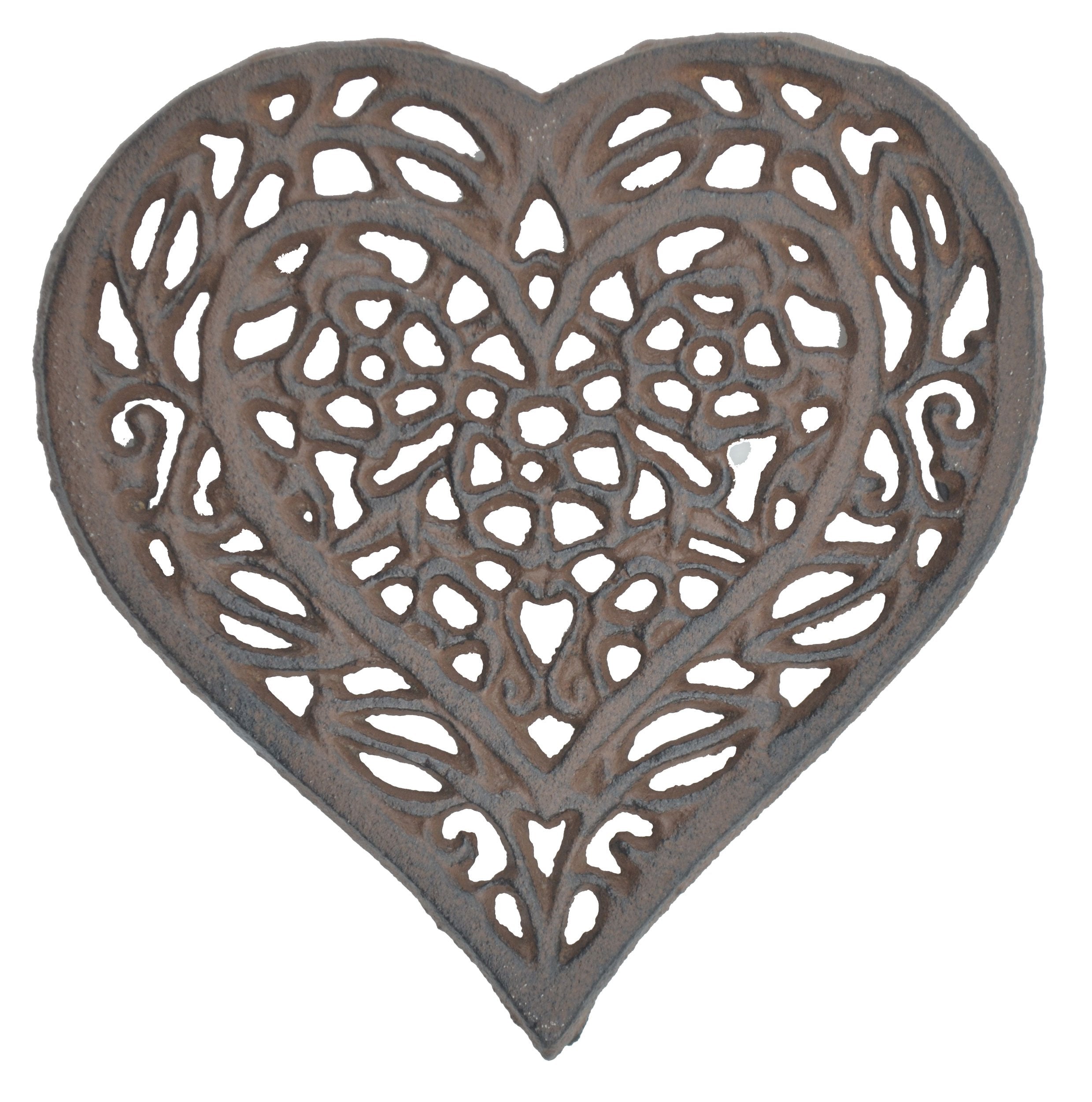 Decorative Cast Iron Trivet Ornate Floral Heart Hot Pad 6.5'' Wide