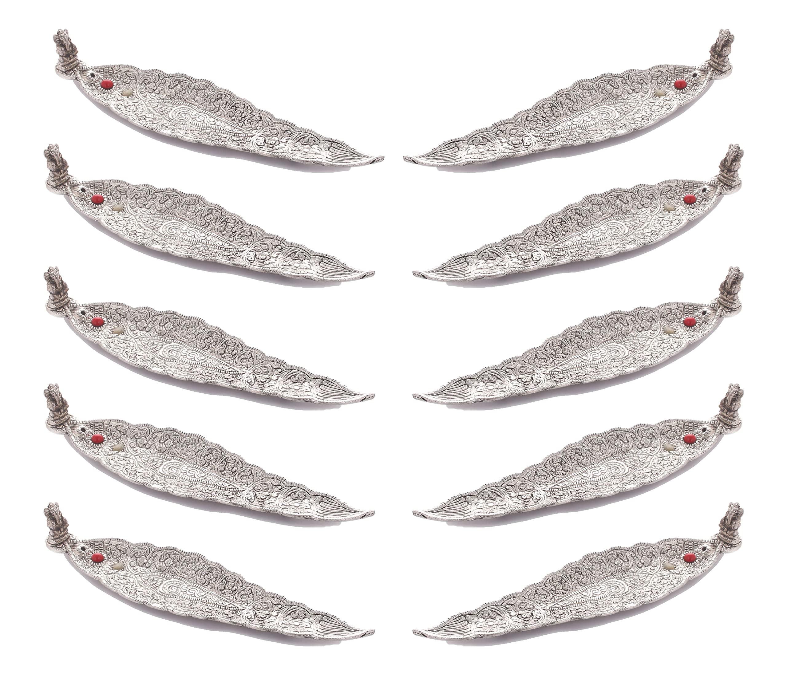 Crafticia Aluminum Incense Holder & Ash Catcher Agarbatti Stand Featuring Ganesh Figurine (9x2 inch) (Silver, 10)