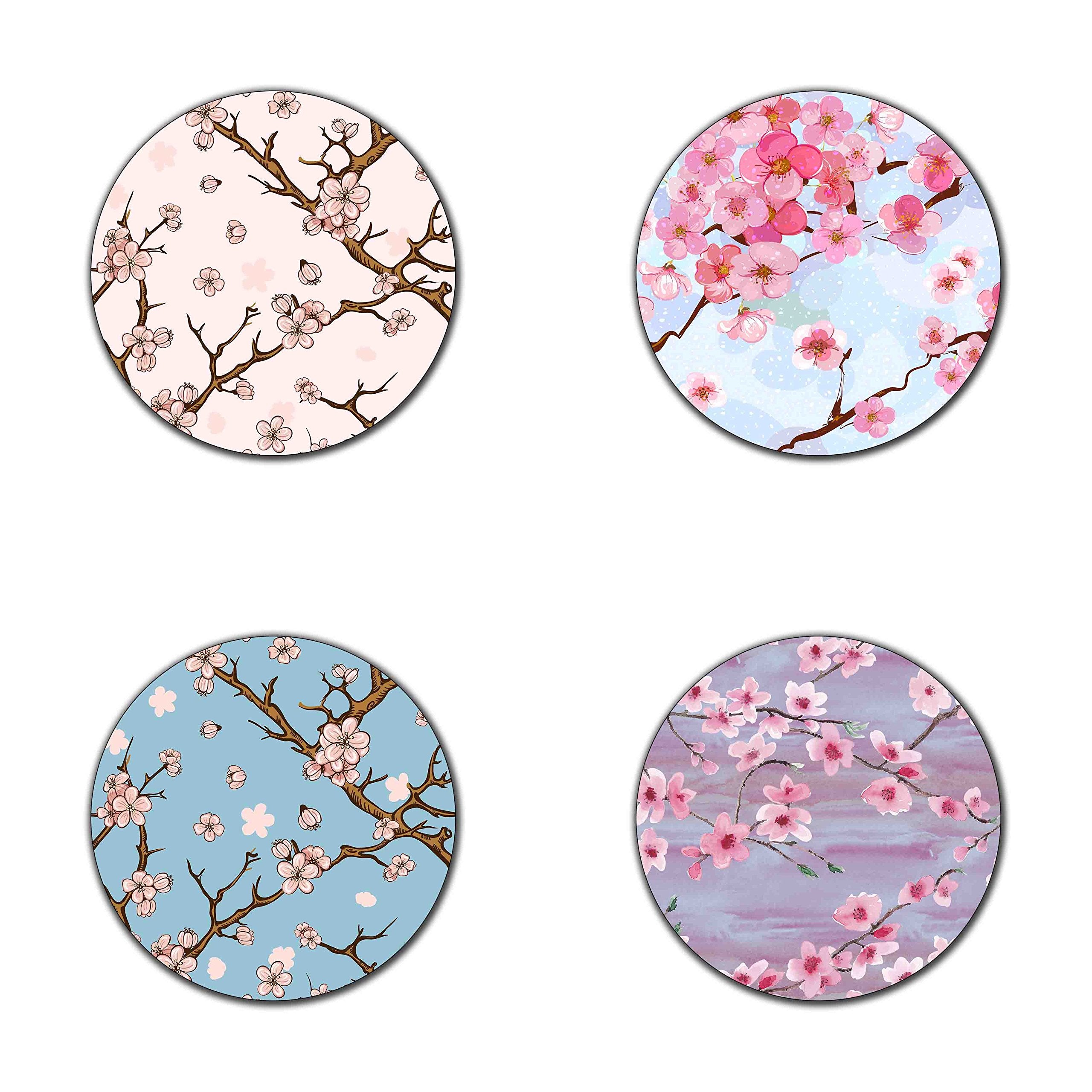 Cherry Blossom Pattern Round Coaster Set - Made Of Recycled Rubber - Set Of 4