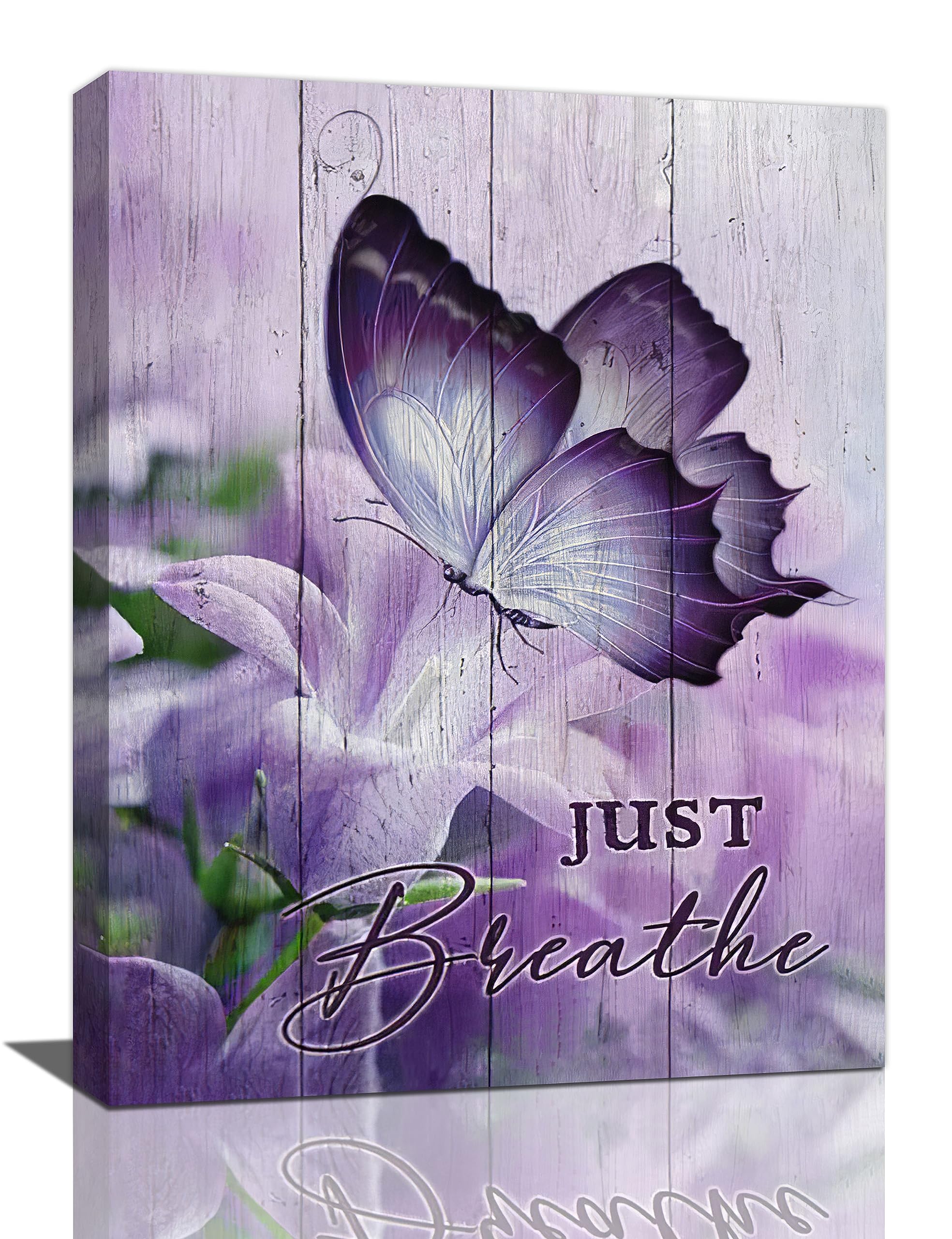 Farmhouse Butterfly Wall Art Purple Bathroom Wall Decor Butterfly Lily Flower Pictures Canvas Prints Framed Modern Just Breathe