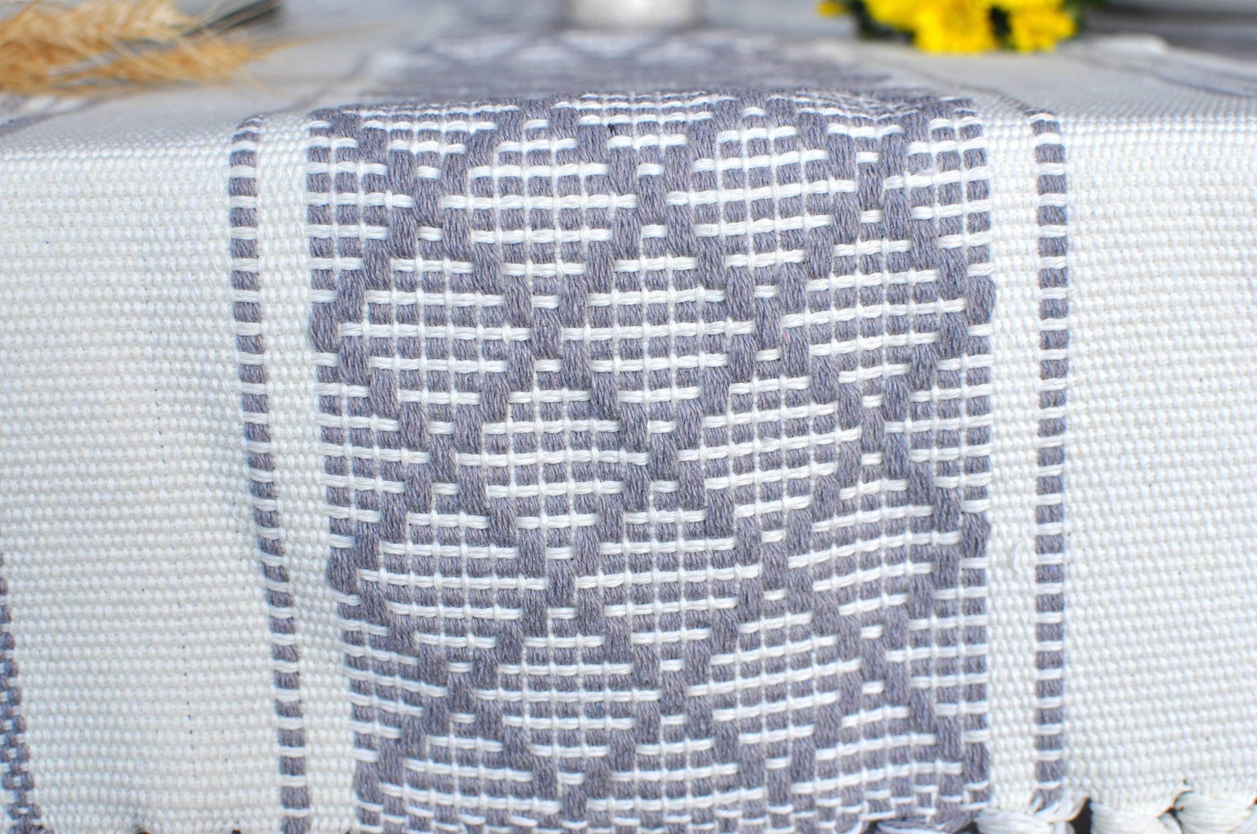 Oveesha Long Dining Table Runner With Tassels 14 X 90 Inches, Gray & Off White/Woven Washable Console Table Cover/Boho Dresser S